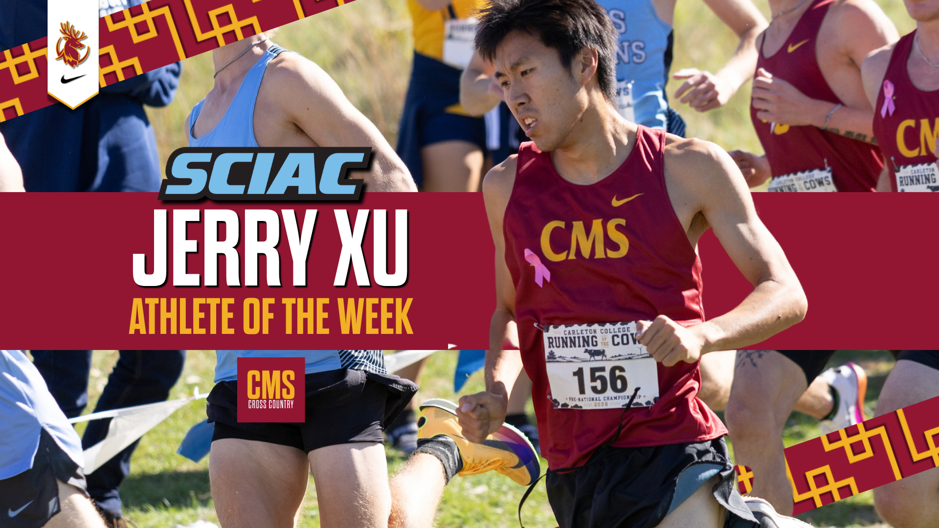 Jerry Xu running with the words SCIAC Athlete of the Week