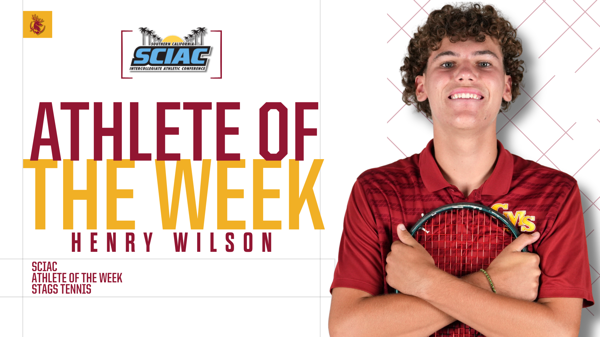 Henry Wilson posed shot with the SCIAC logo and the words 