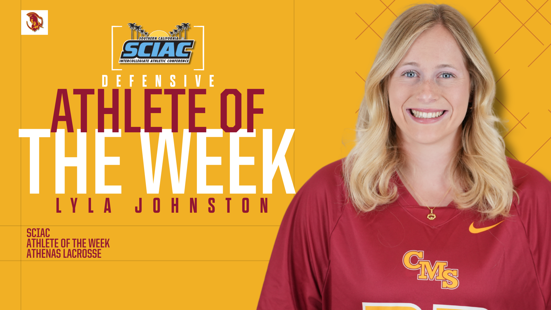 Lyla Johnston posed shot with the SCIAC logo and the words 