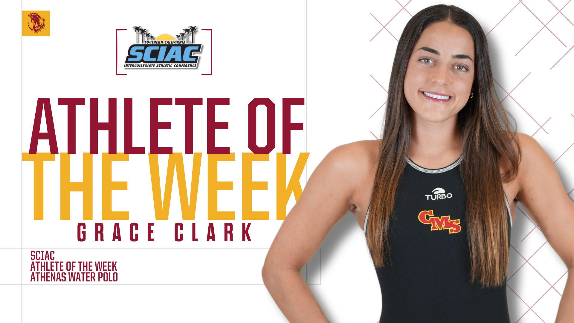 Grace Clark posed shot with the SCIAC logo and the words 