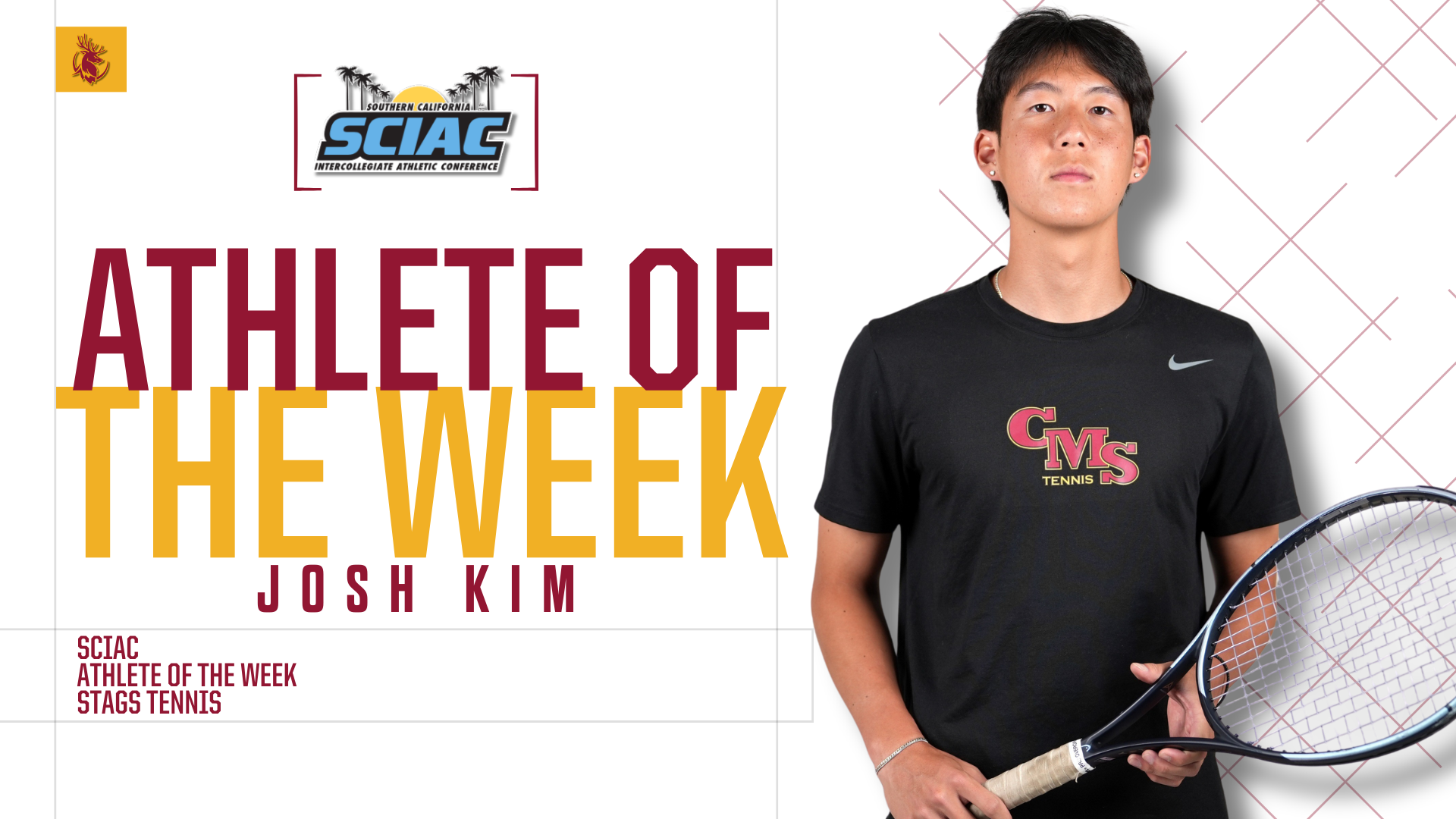 Josh Kim posed shot with the SCIAC logo and the words 