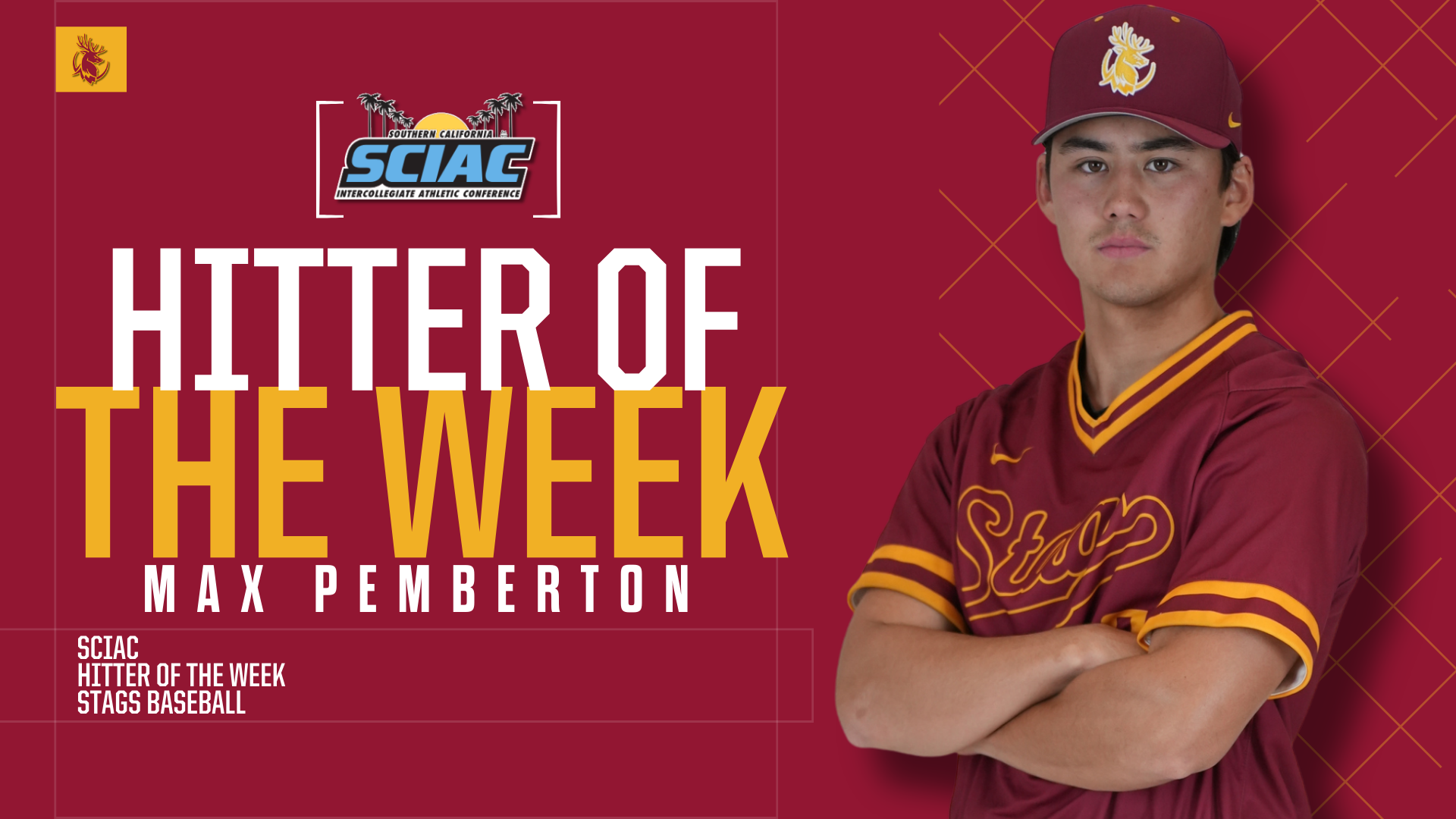 Max Pemberton posed shot with the SCIAC logo and the words 