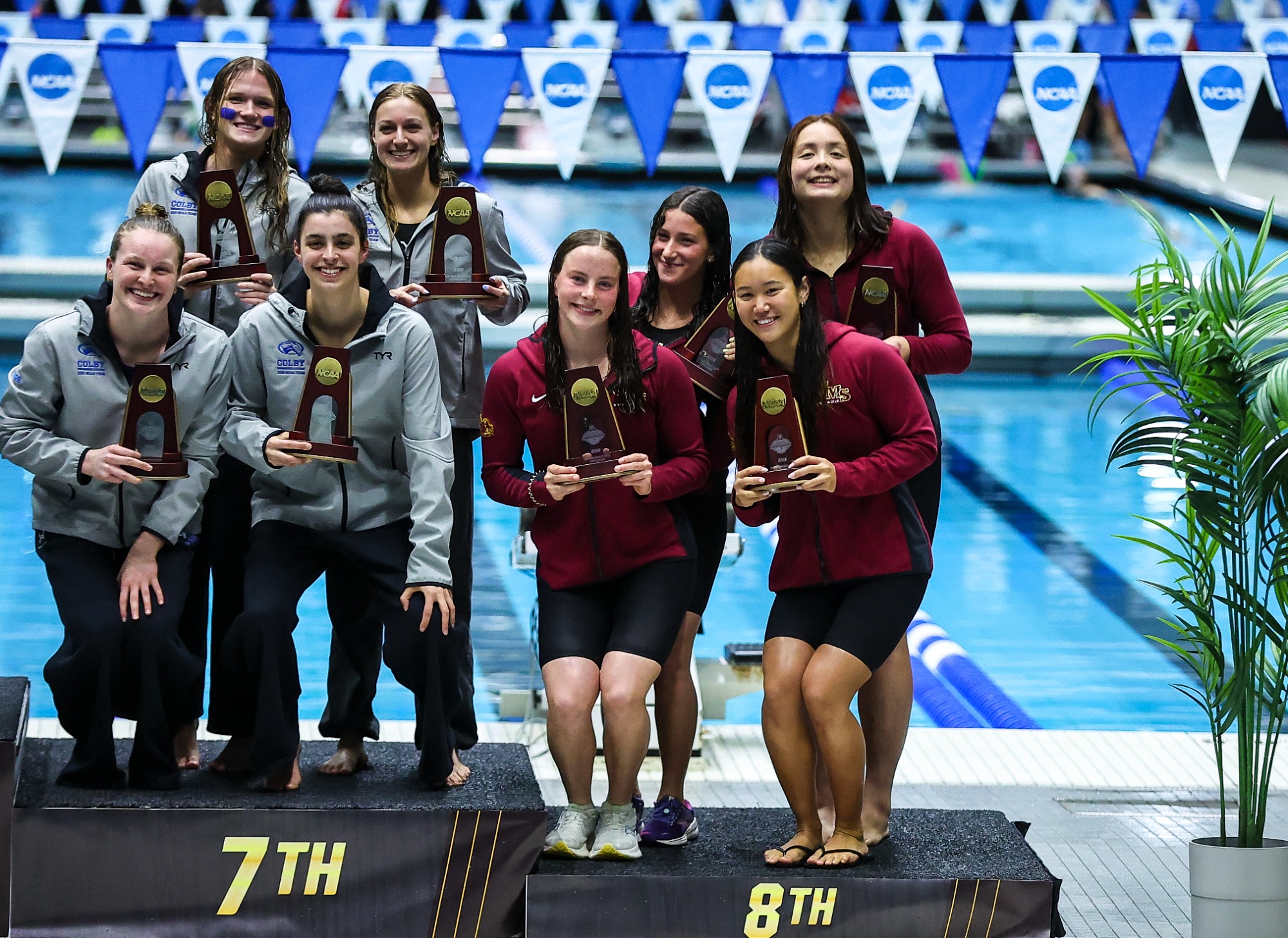 CMS 400 medley relay team poses on the podium