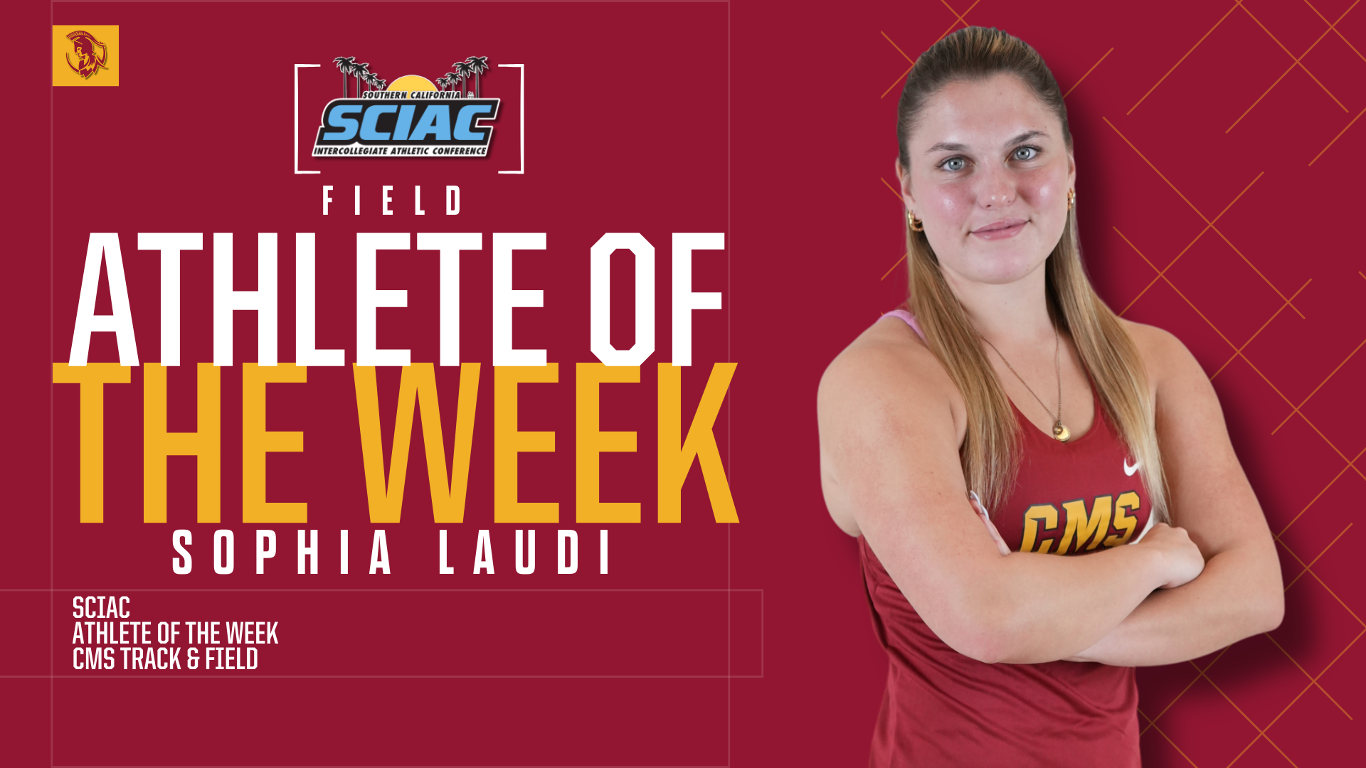 Sophia Laudi posed shot with the SCIAC logo and the words 