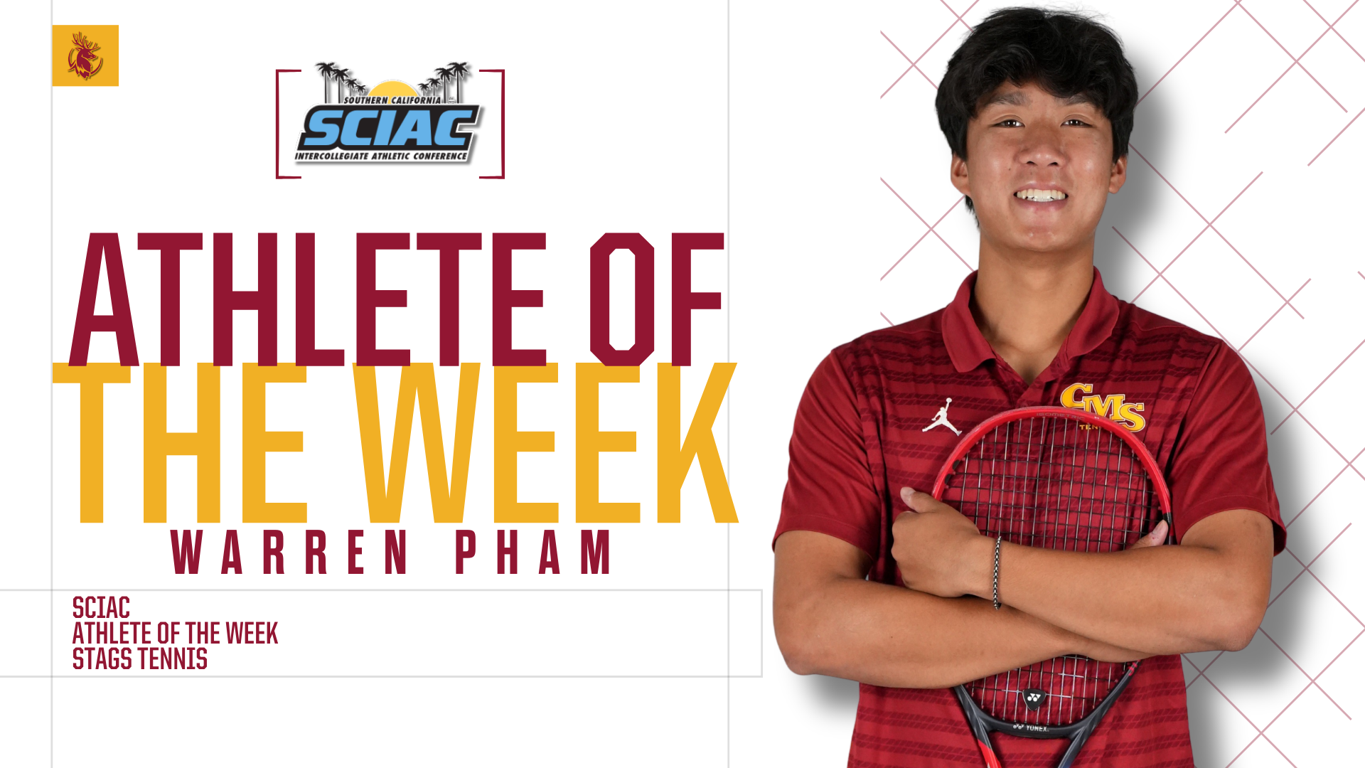 Warren Pham posed shot with the SCIAC logo and the words 