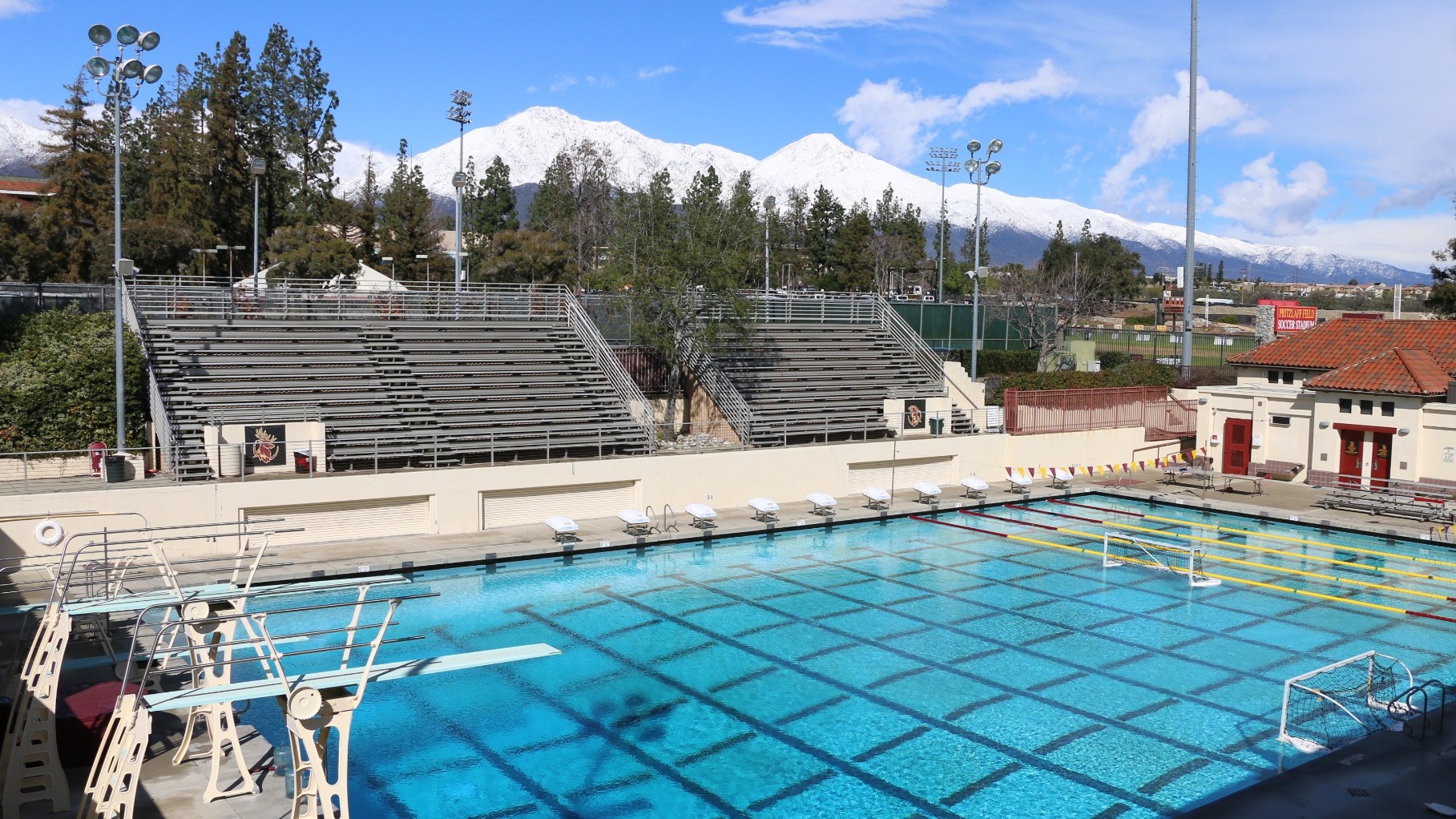 Axelrood Pool with snowcapped mountains