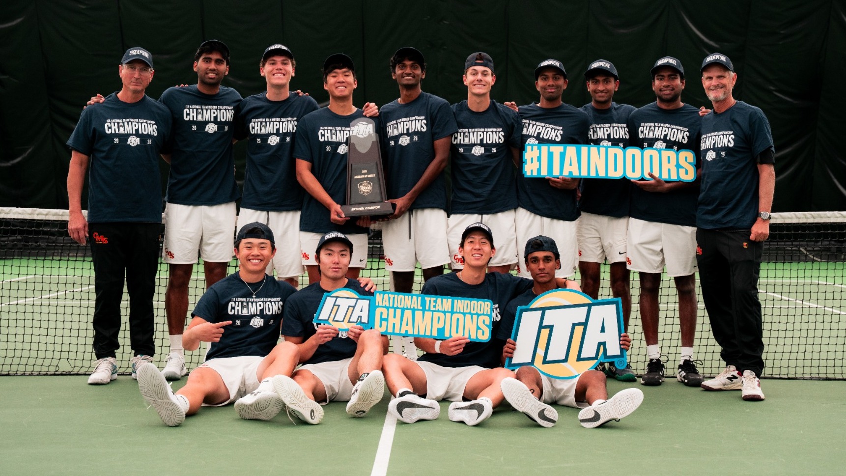 CMS Men's Tennis with the ITA Indoor Championship trophy