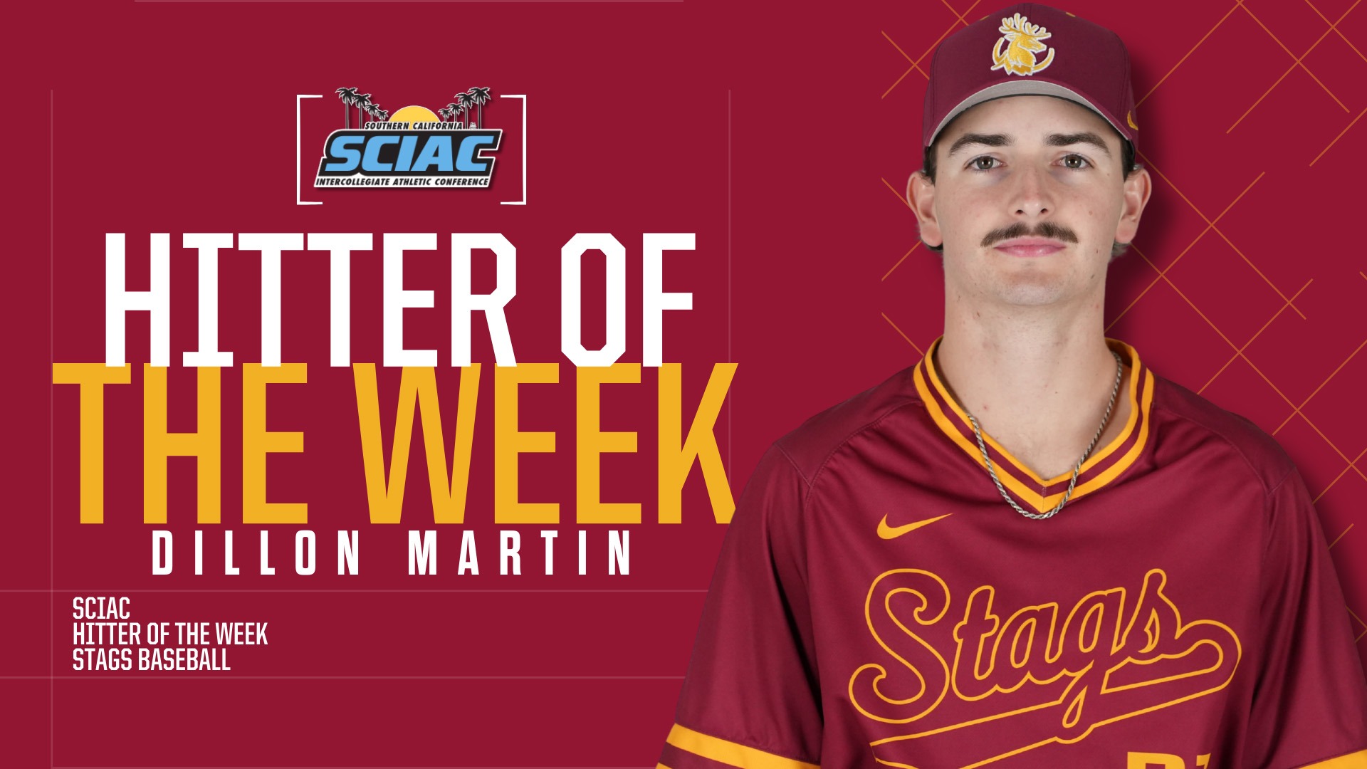 Dillon Martin posed shot with the SCIAC logo and the words 