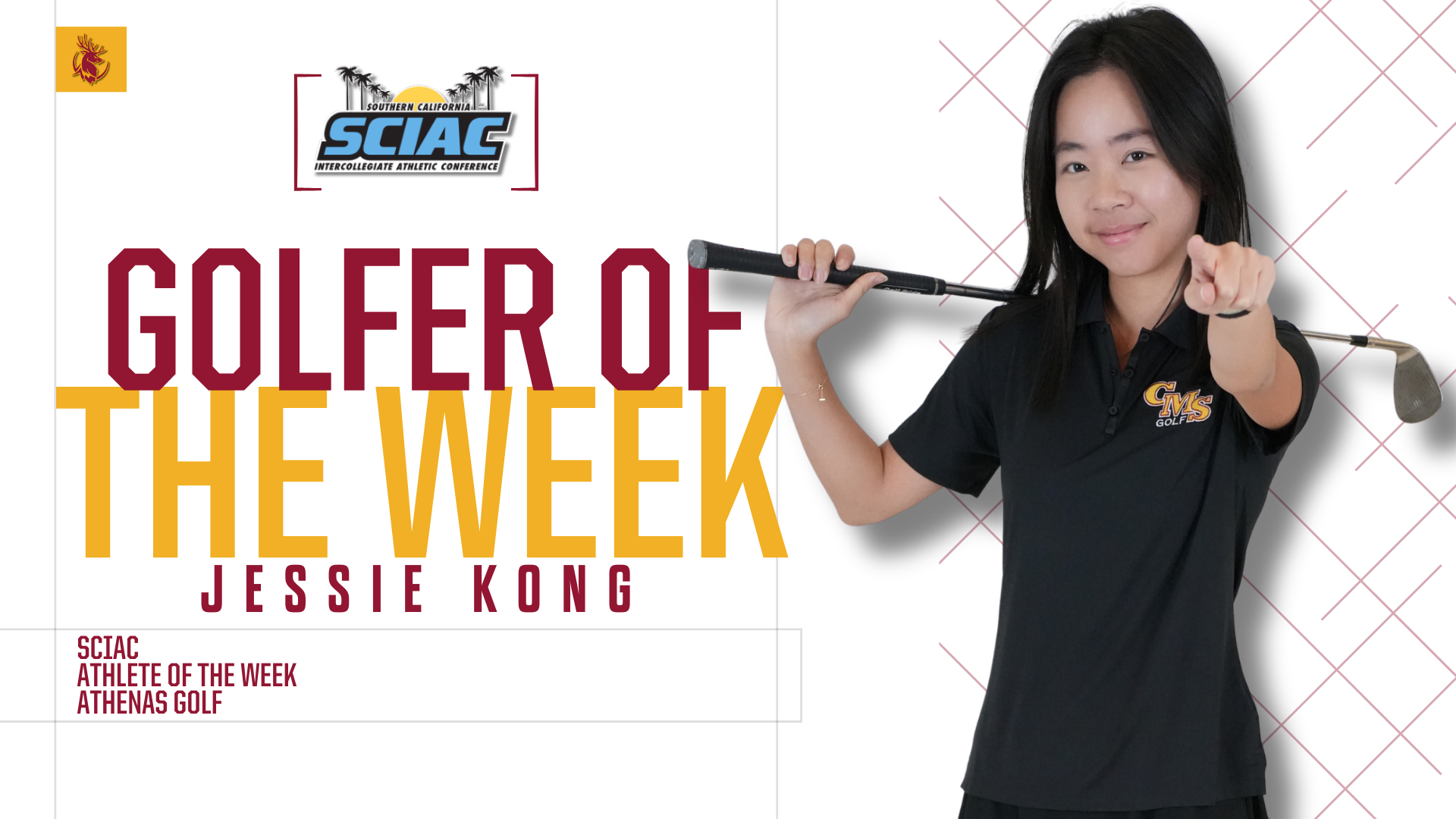 Jessie Kong posed shot with the SCIAC logo and the words 