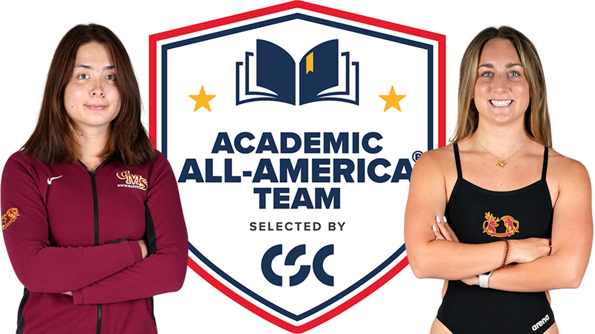 Madeleine Kan and Mackenzie Mayfield posed shots with the Academic All-America logo
