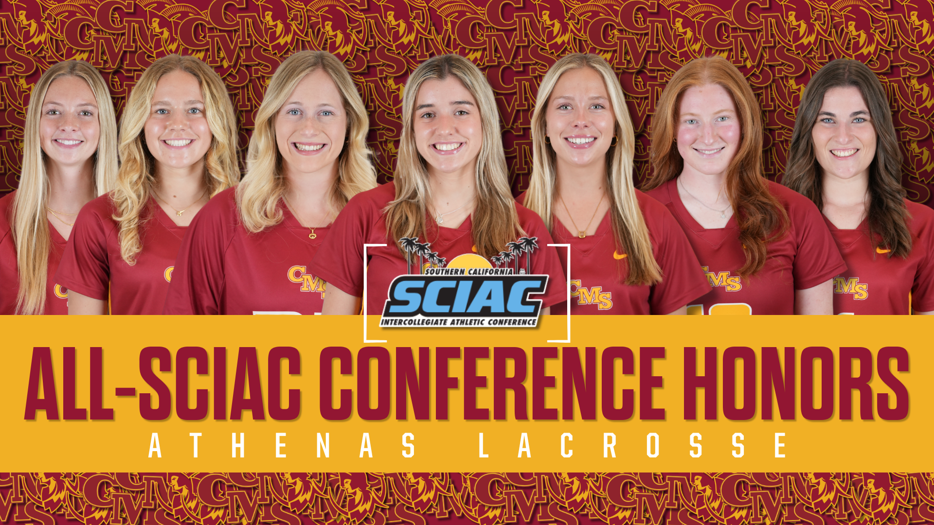 WLAX All-SCIAC posed shots with the SCIAC logo and the words All-SCIAC Conference Honors