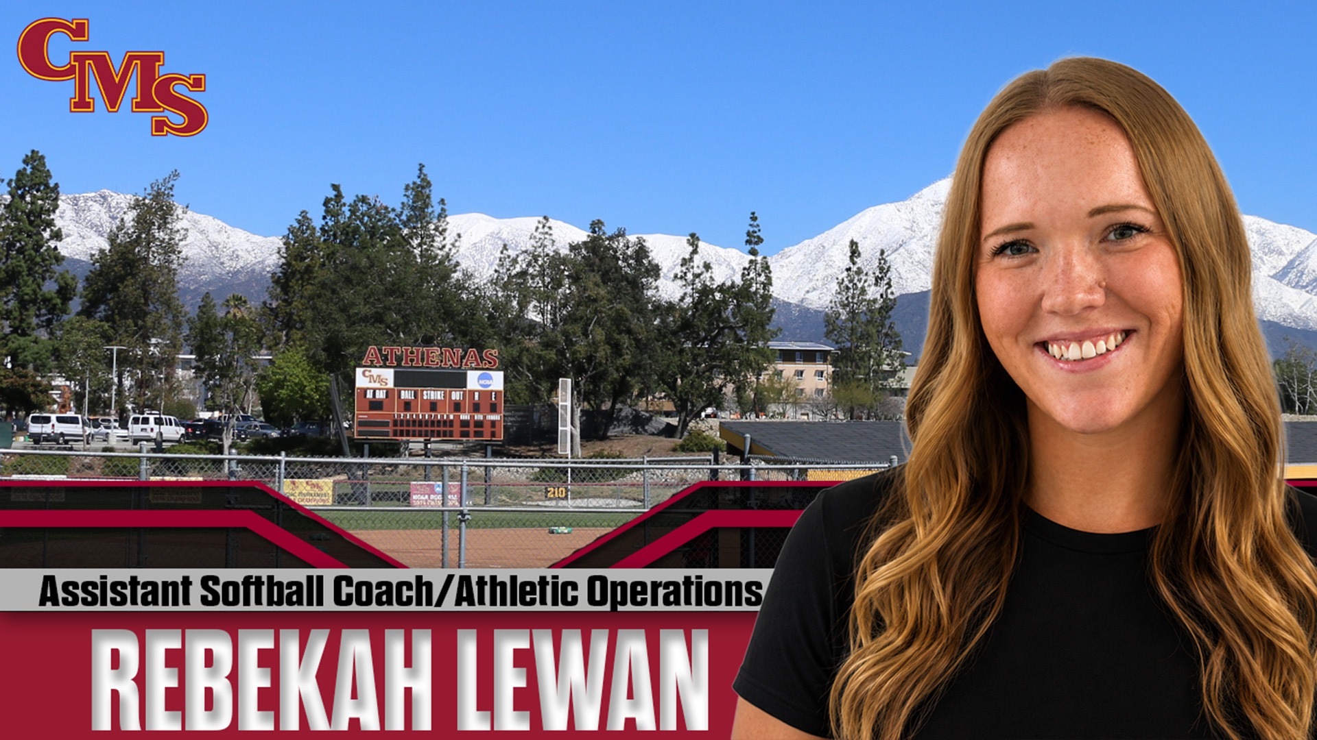 Rebekah Lewan head shot with the CMS softball field in the background