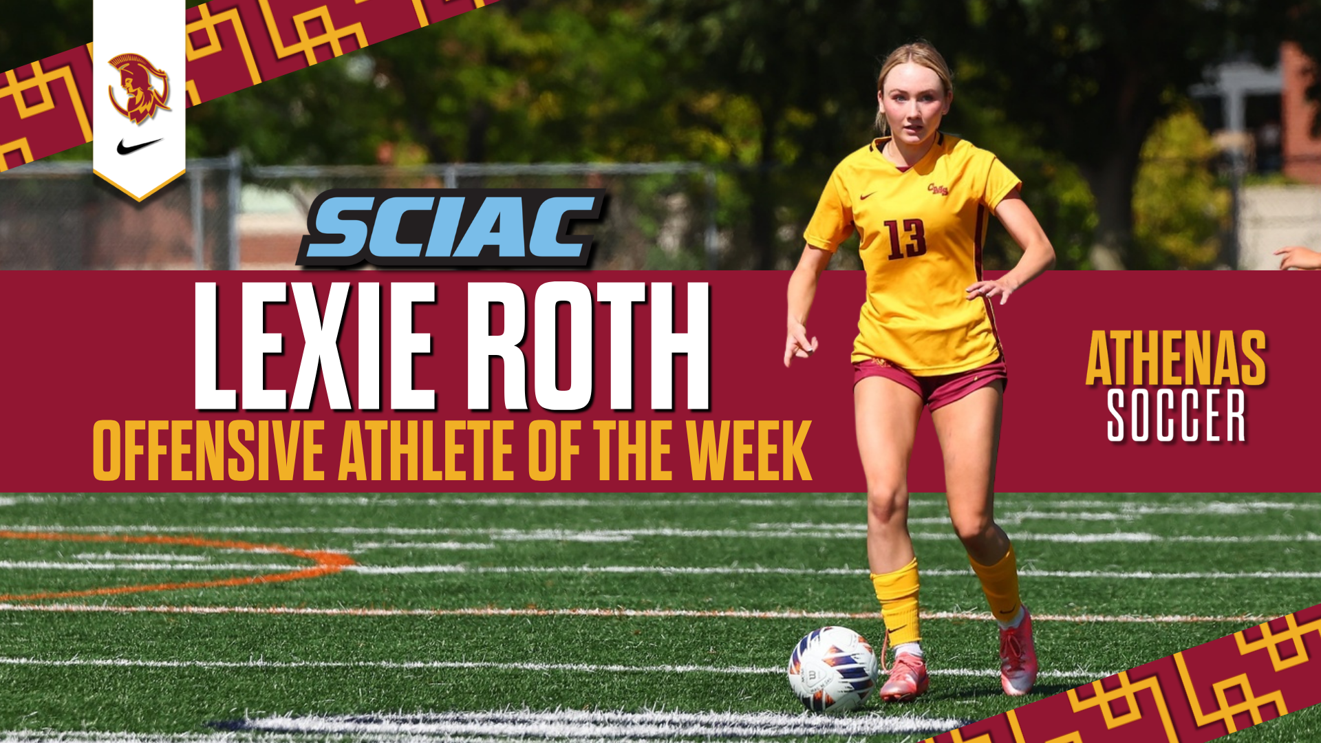 Lexie Roth action shot with the SCIAC logo and the words Offensive Athlete of the Week