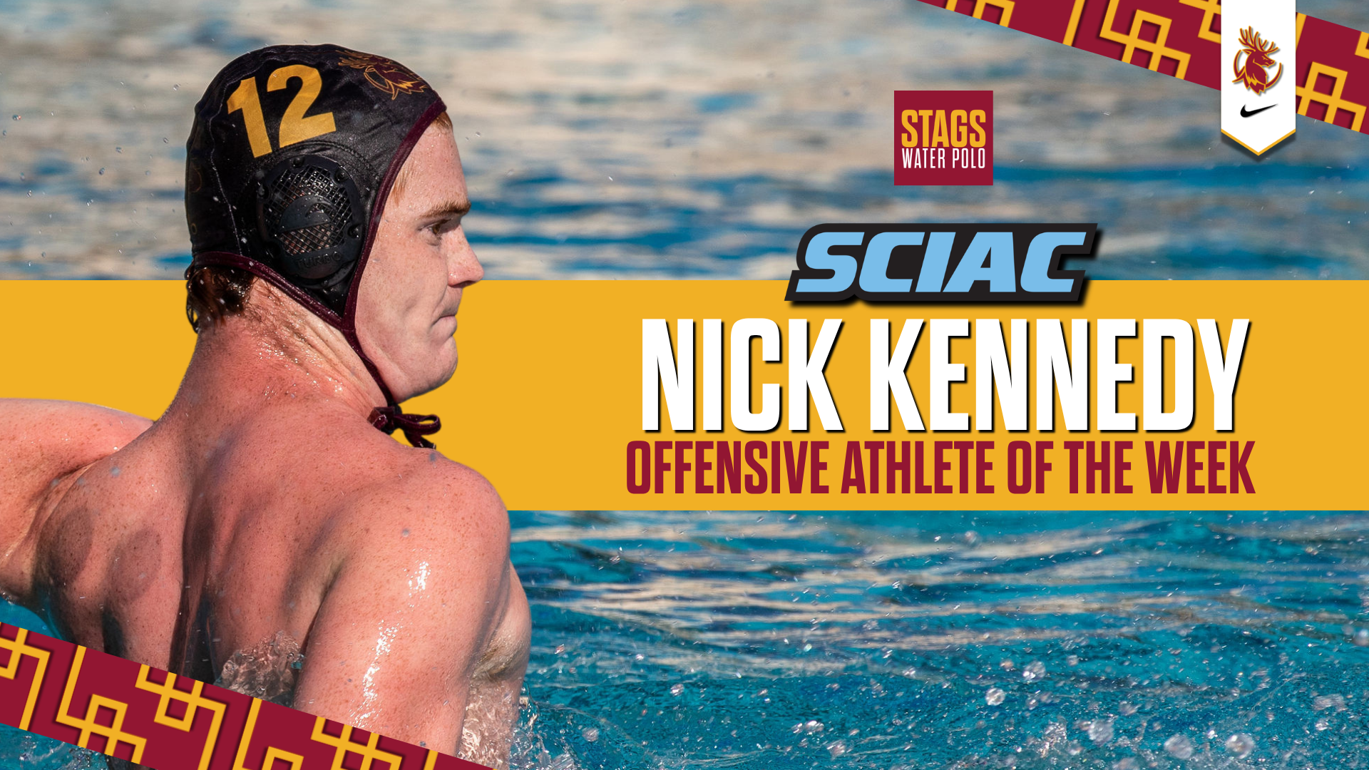 Nick Kennedy action shot with the SCIAC logo and the words SCIAC Offensive Player of the Week