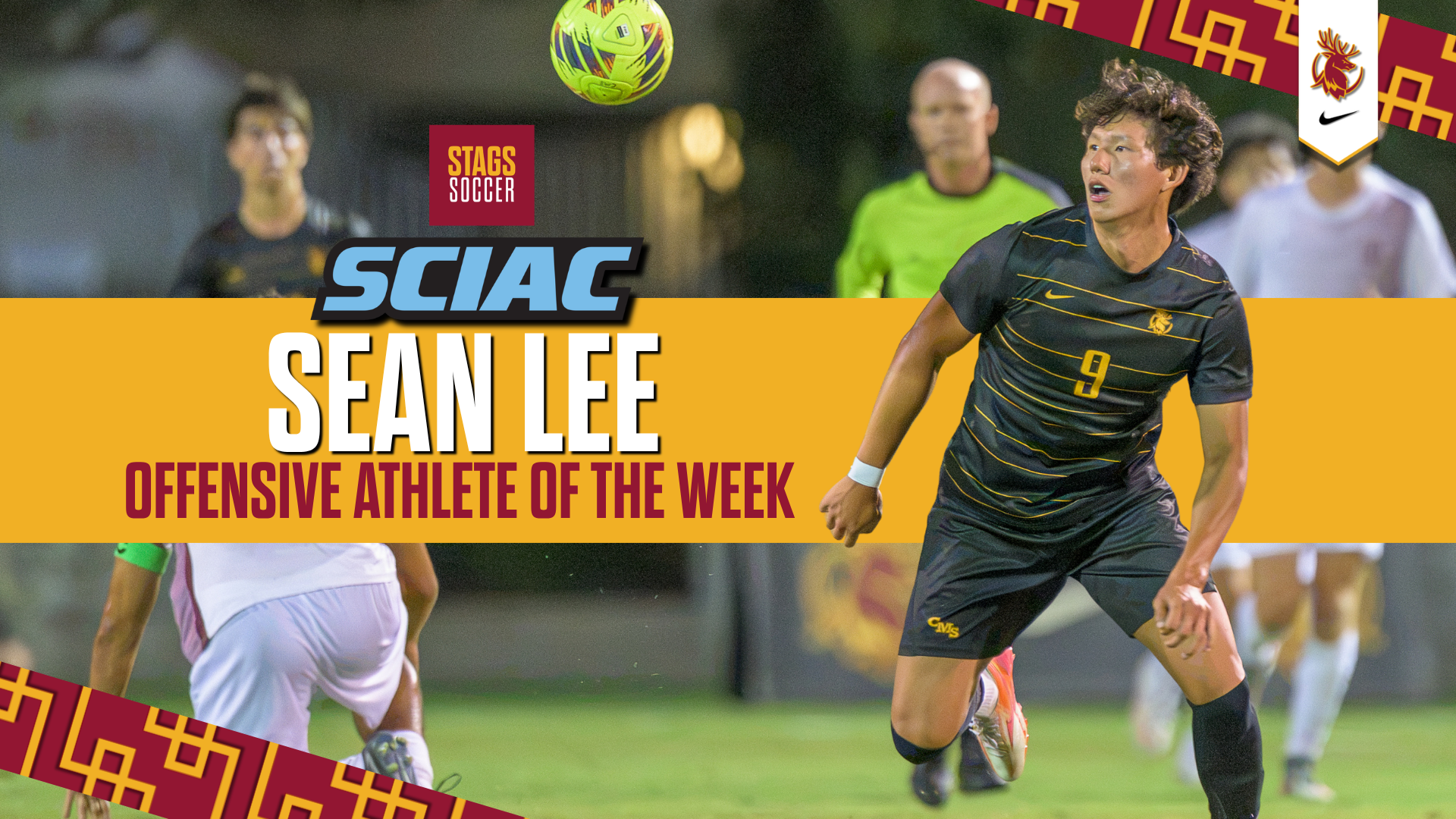Sean Lee action shot with the SCIAC Logo and the words SCIAC Offensive Player of the Week