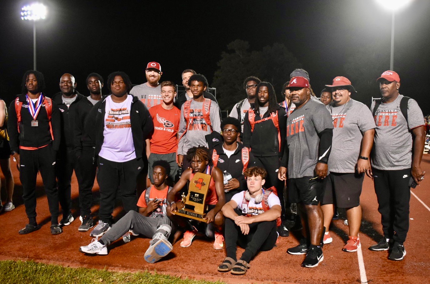 Arrow T&F celebrates a runner-up finish in the Class 7A State Championship Meet.