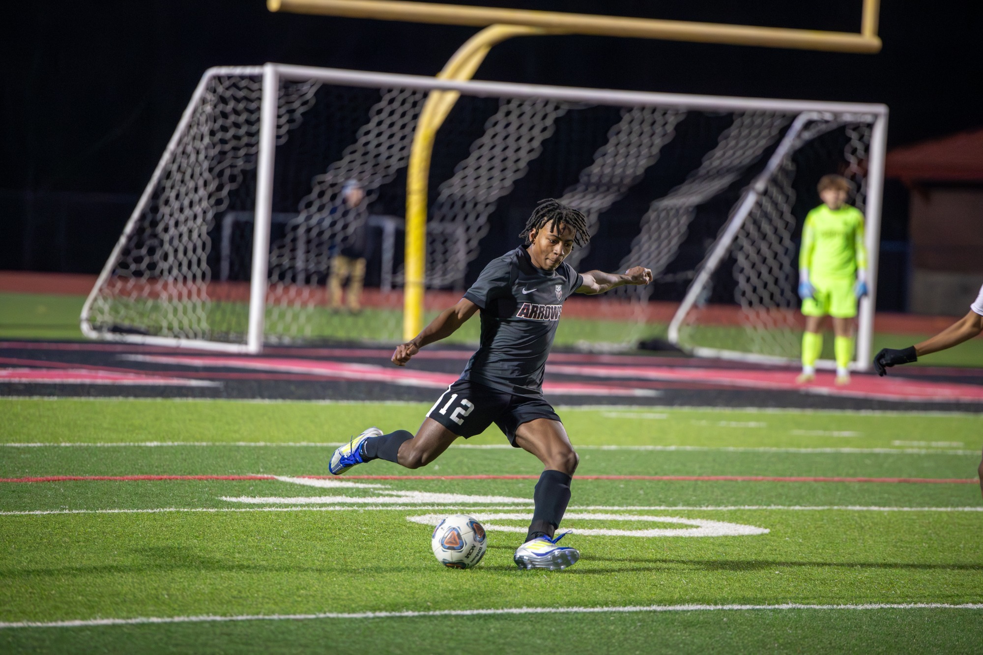 Jayden Fields clears the back line against the Starkville Yellowjackets on Tuesday, January 20, at Arrow Field.