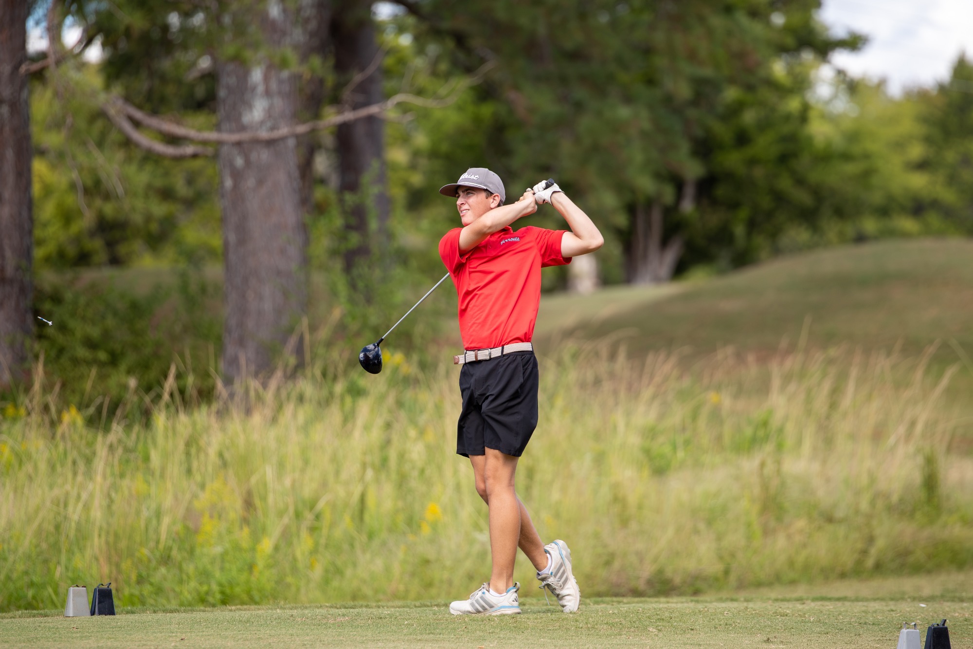 Ben Brunson finishes off his tee shot at the MSU Invitational on Thursday, Oct. 1, in Starkville.