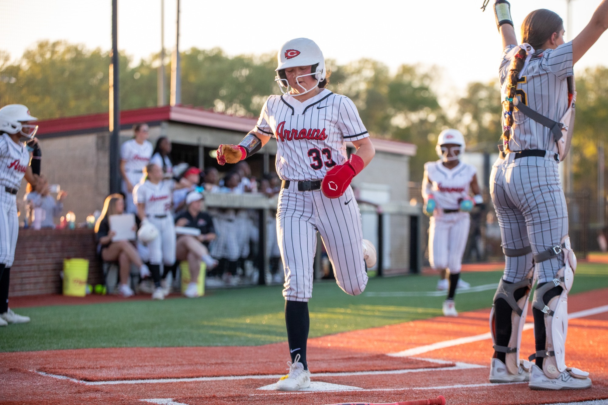 Keelyn Constancio crosses home plate against the Starkville Lady Jackets on Thursday, March 19, at Clinton High School.