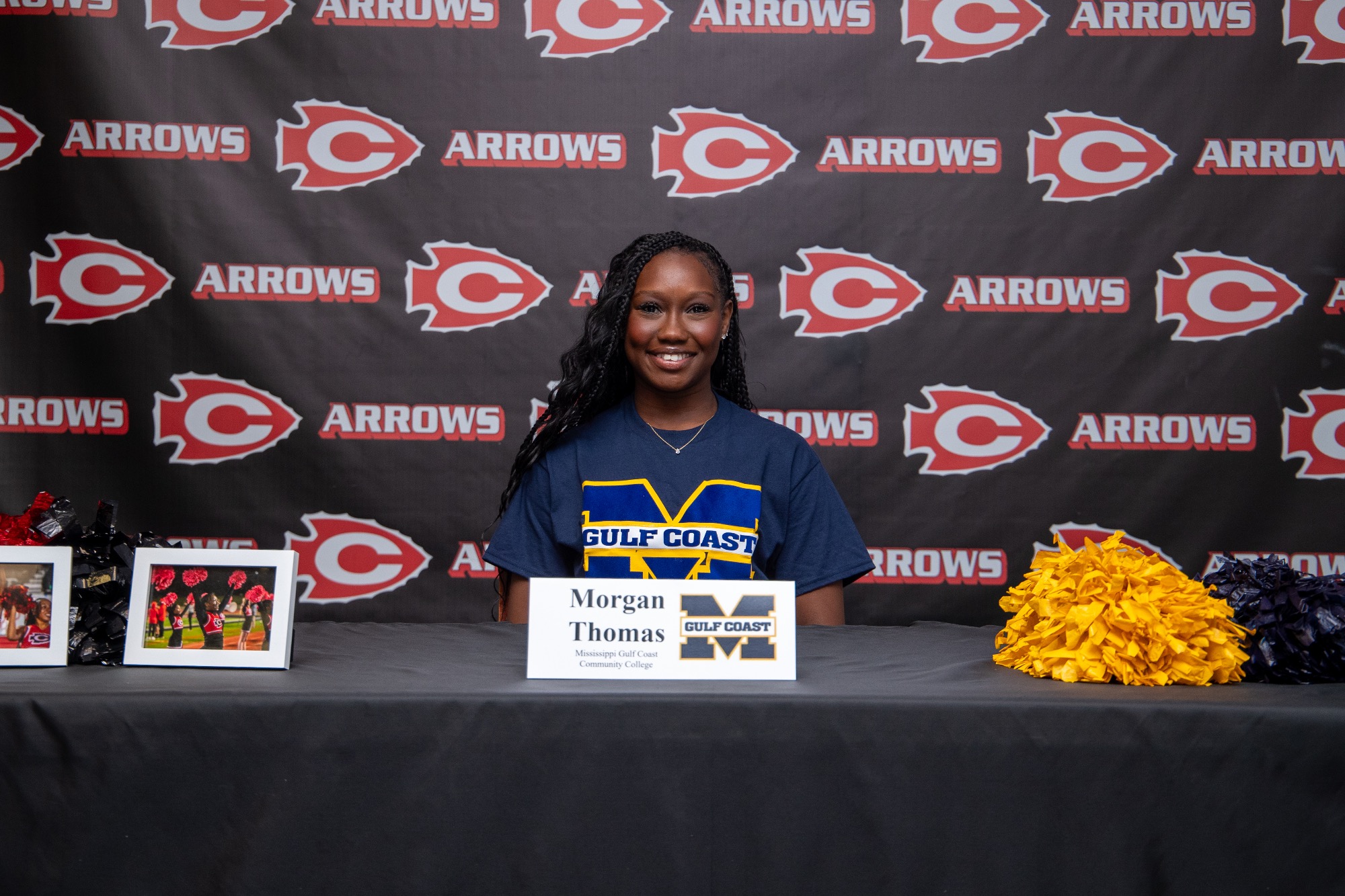 Clinton High School Cheer senior Morgan Thomas signed her national letter of intent with Mississippi Gulf Coast Community College's cheer team on Friday, March 27 at a ceremony in the Clinton High School Media Center. 