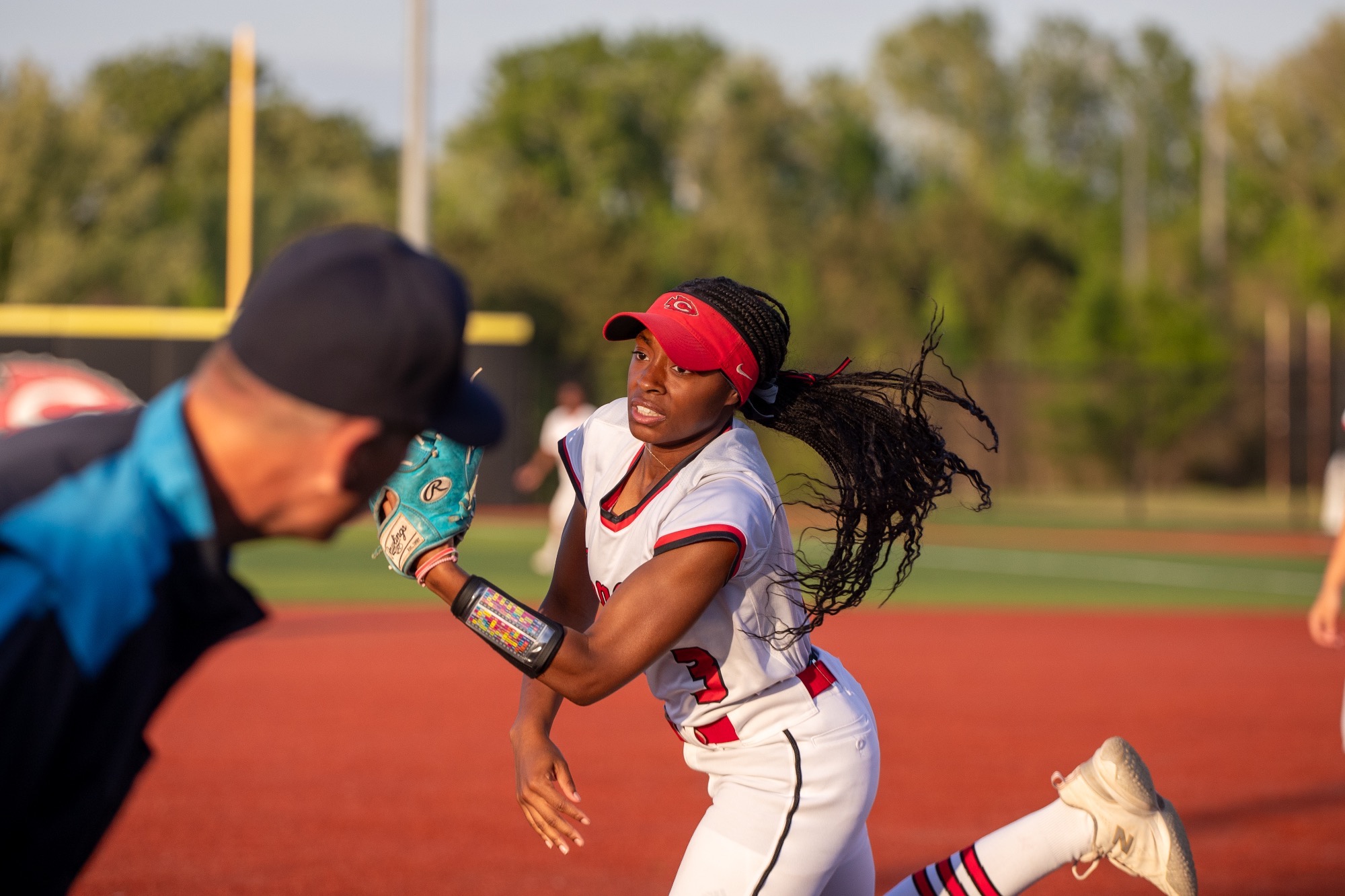Jaelyn Gholar snags a fly ball in the infield against the Germantown Lady Mavericks on Thursday, April 9, in Clinton.