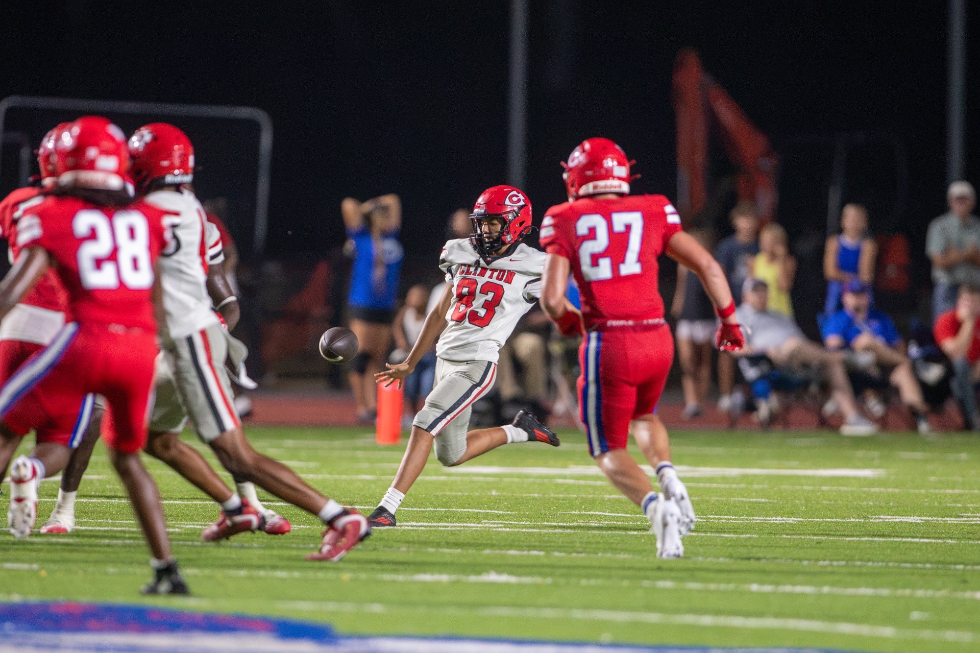 Jase Chao laces a punt against the Warren Central Vikings on Friday, August 28, in Vicksburg.