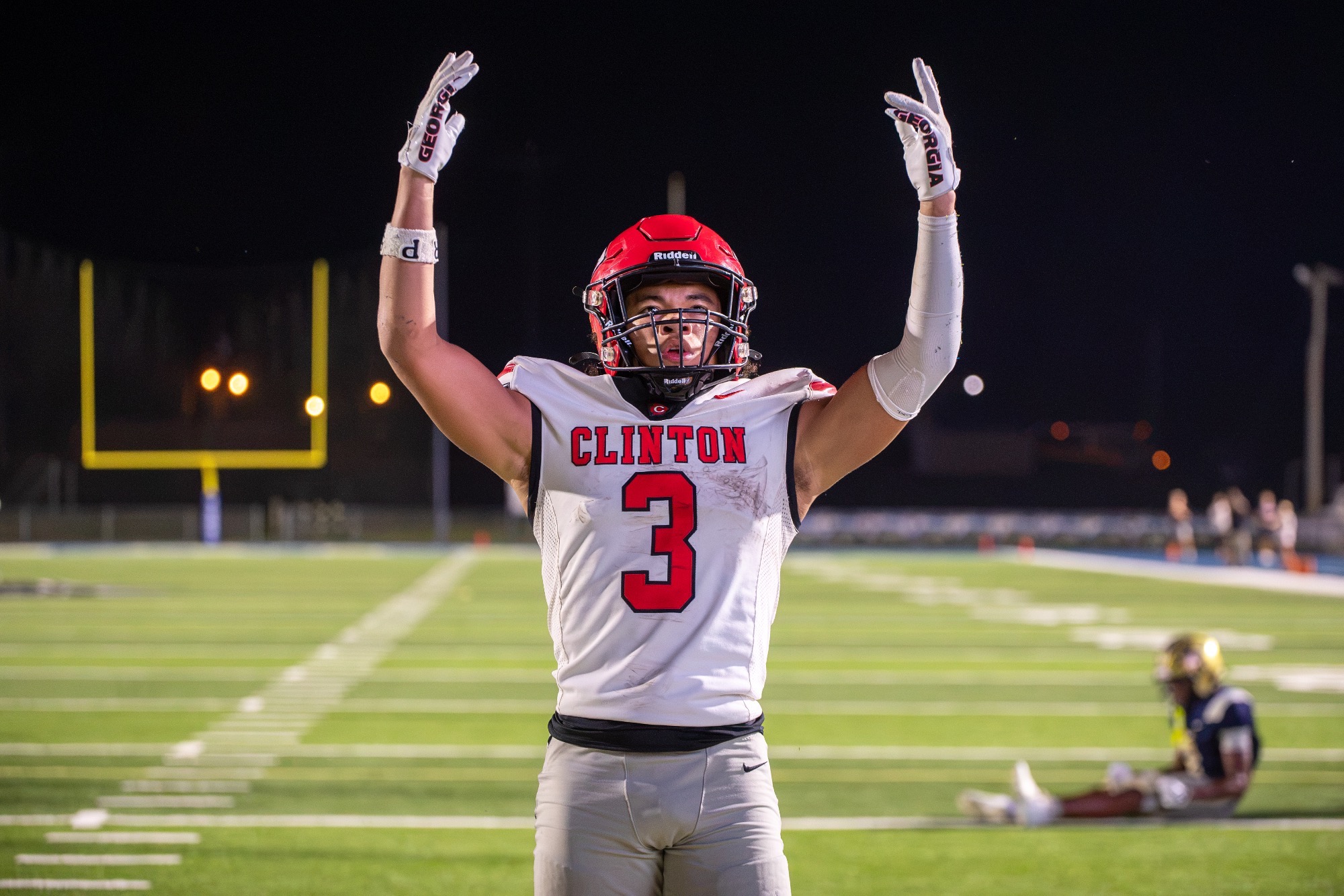 Dayson Scott celebrates a receiving touchdown against the Pearl Pirates on Friday, September 18, at Ray Rogers Stadium in Pearl.