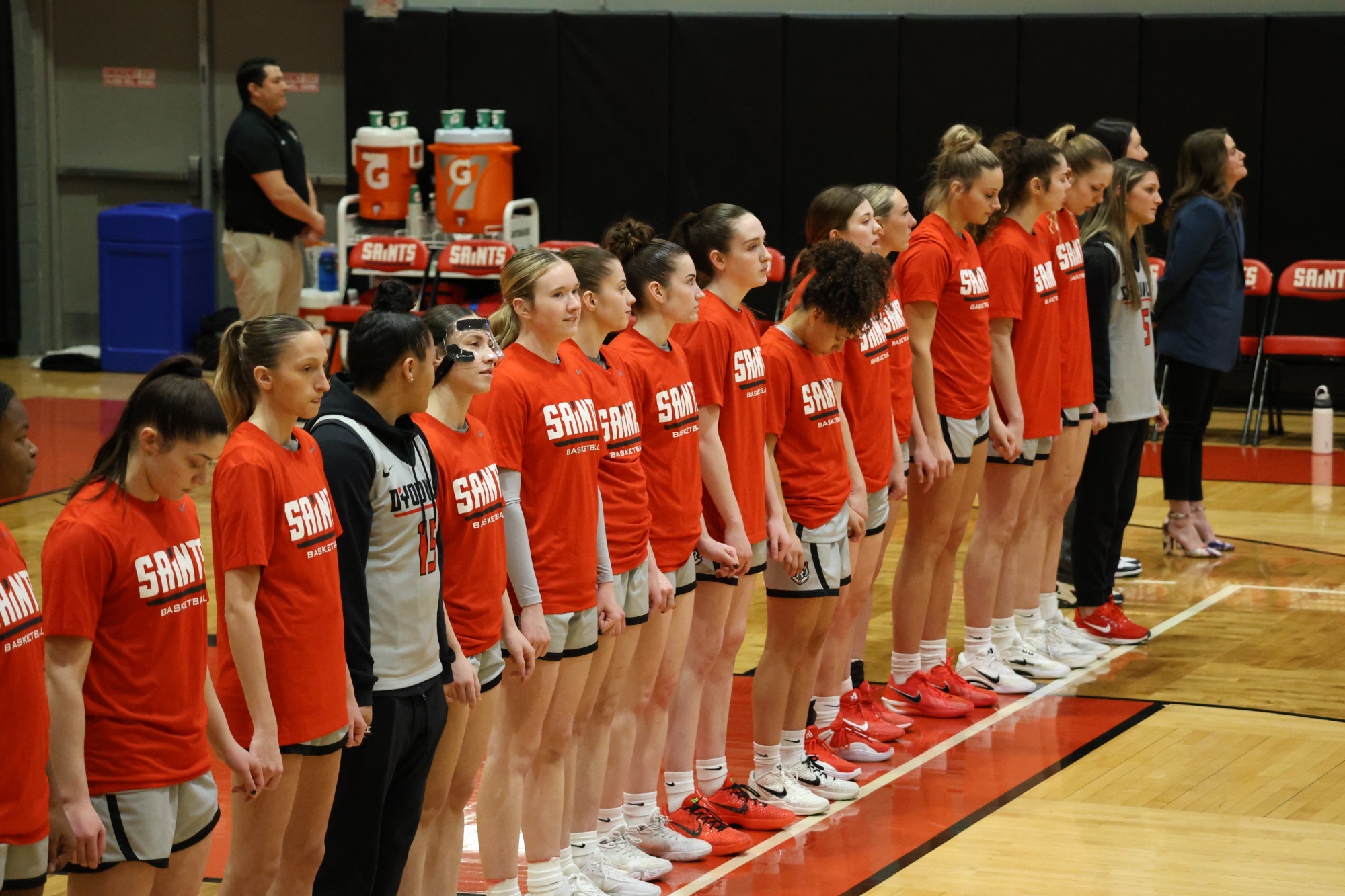WBB team standing for national anthem