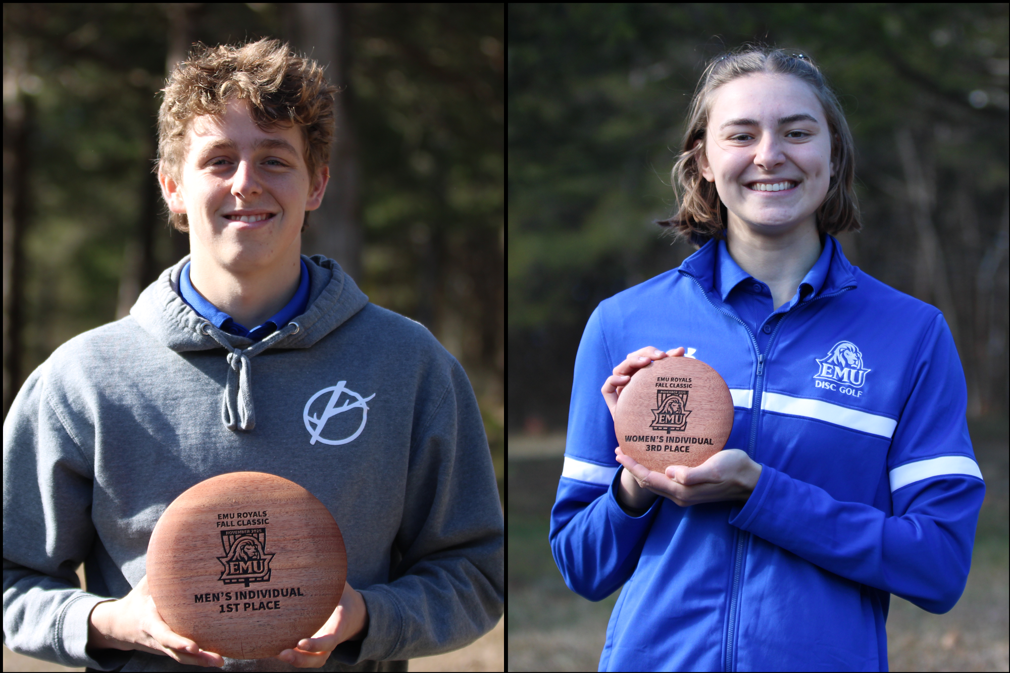 Jesse Longenecker and Miriam Rhodes with Trophies 2025 EMU Royals Fall Classic