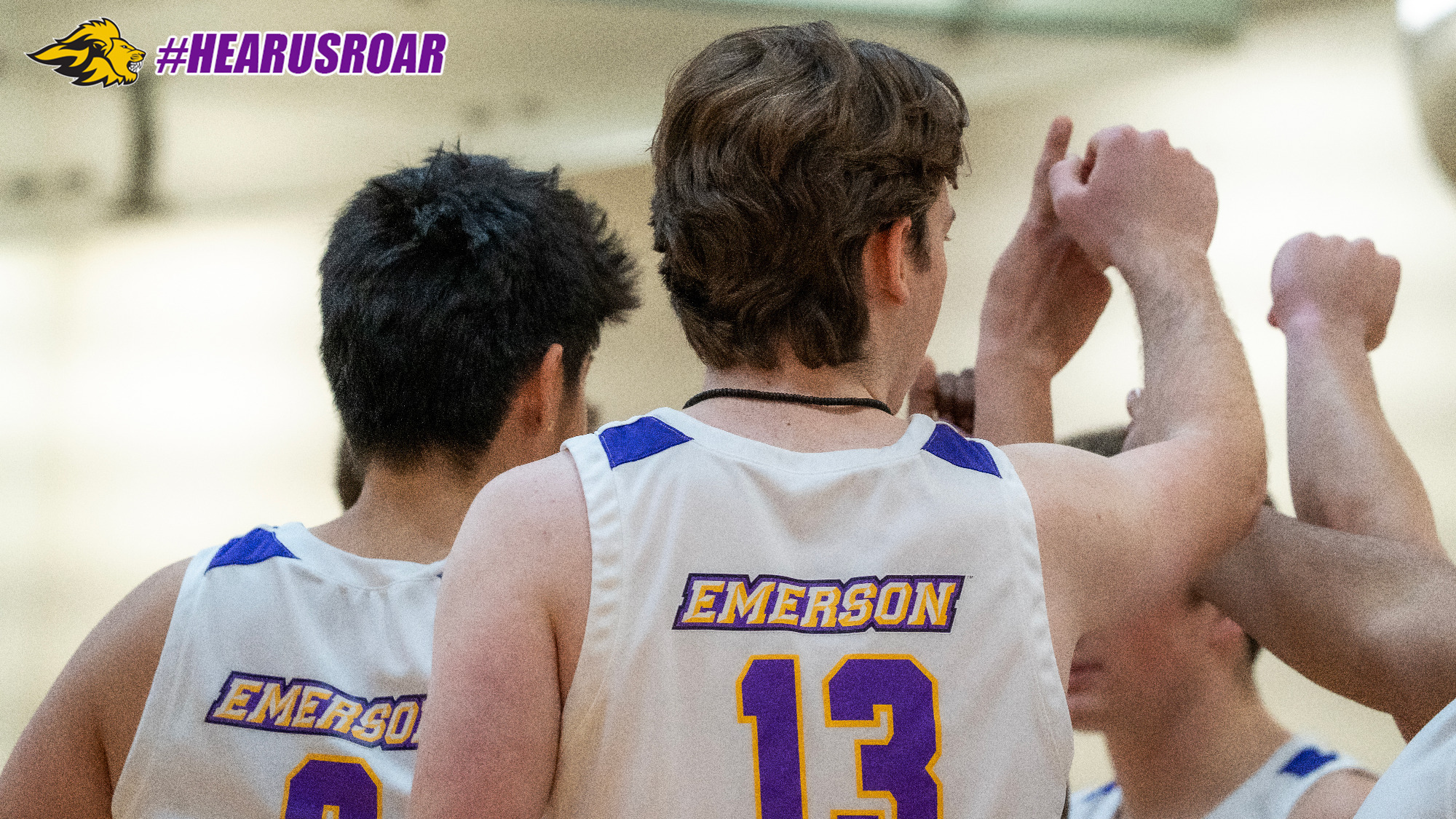 Men's Volleyball huddle vs. Fisher