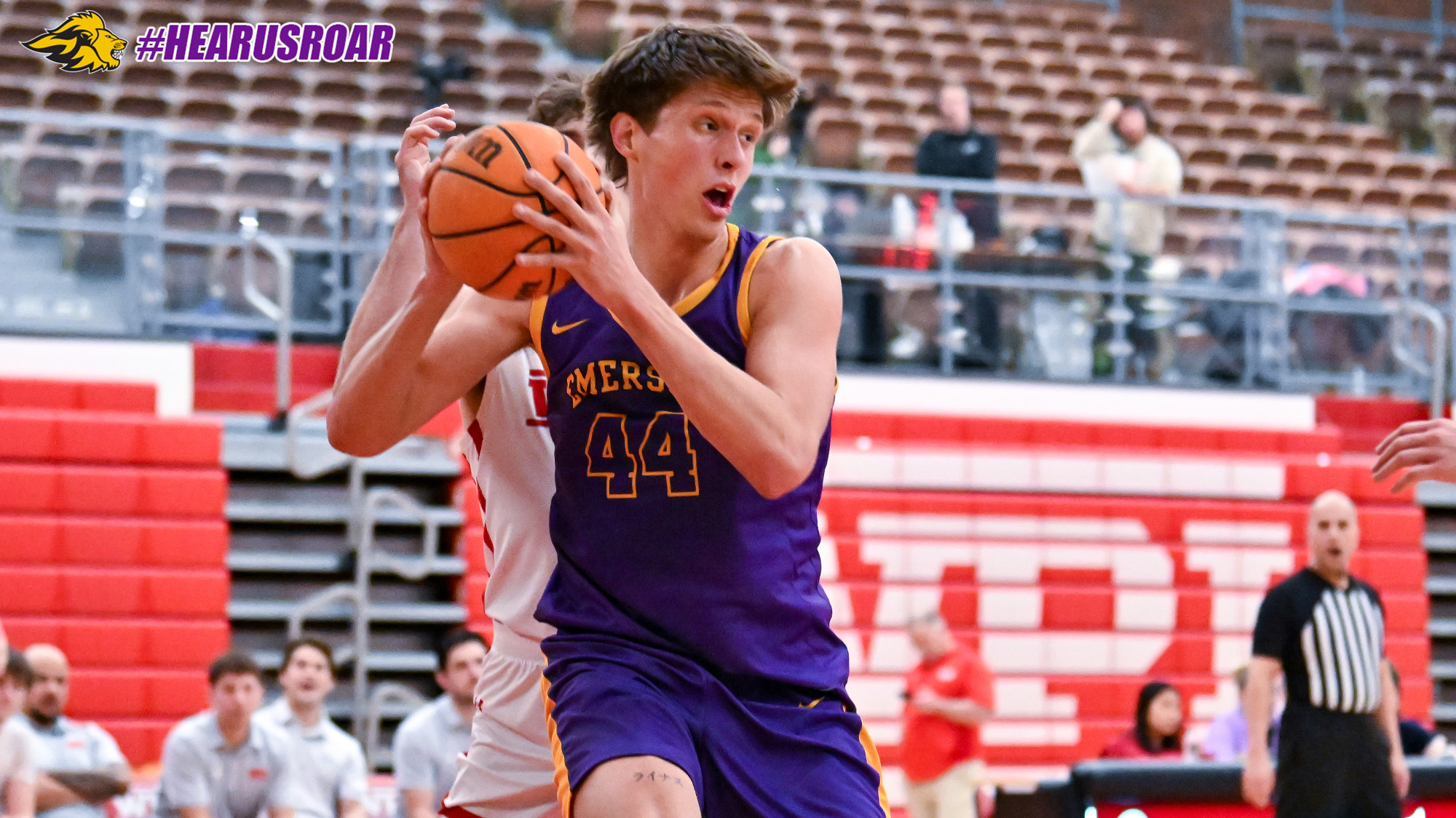 Linus Helmhold makes a move to the basket at WPI