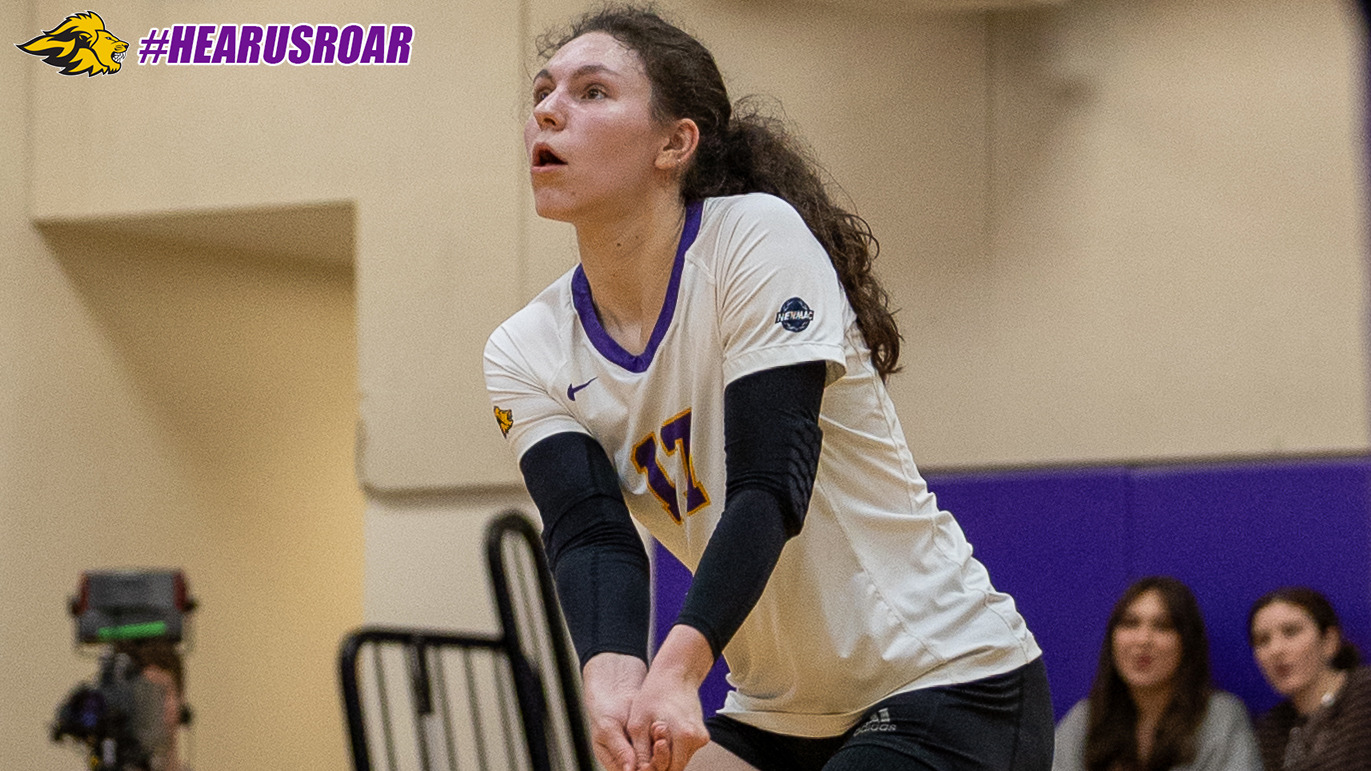 Rachel Dickerson gets set for a dig against MIT