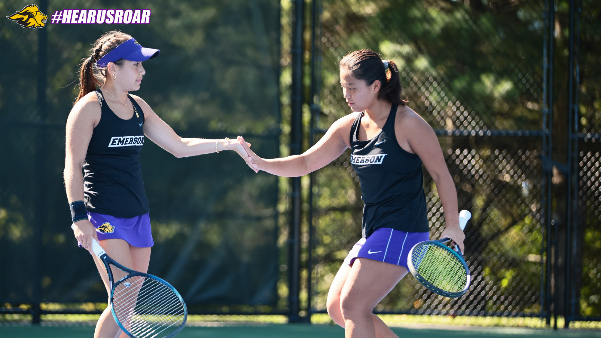 Teah Login and Anna Matsuura compete in doubles play for Emerson