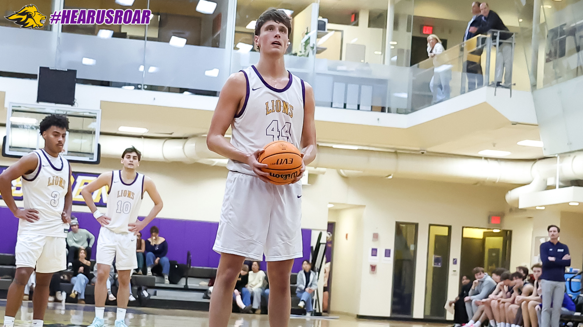 Linus Helmhold at the free throw line against Salve Regina