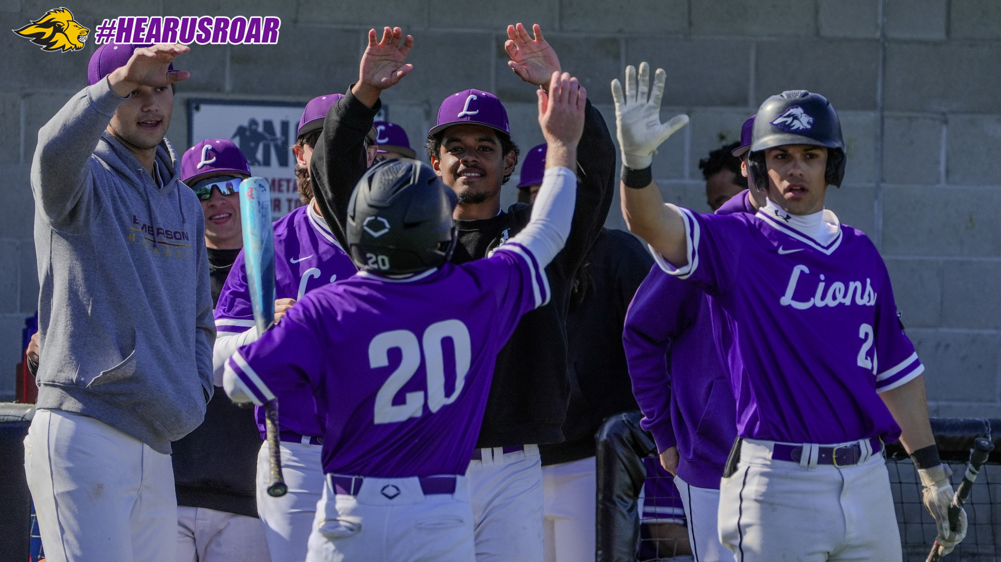 Baseball celebrates a run in win over Elms