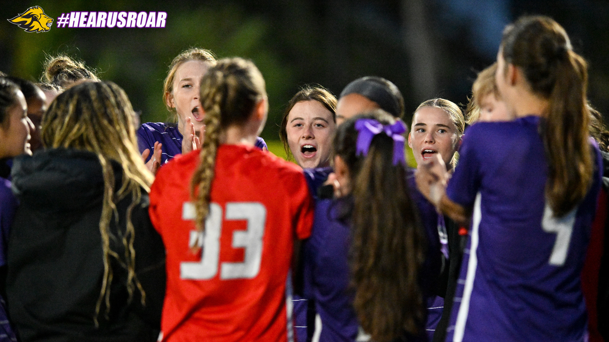 Women's Soccer huddle at Springfield
