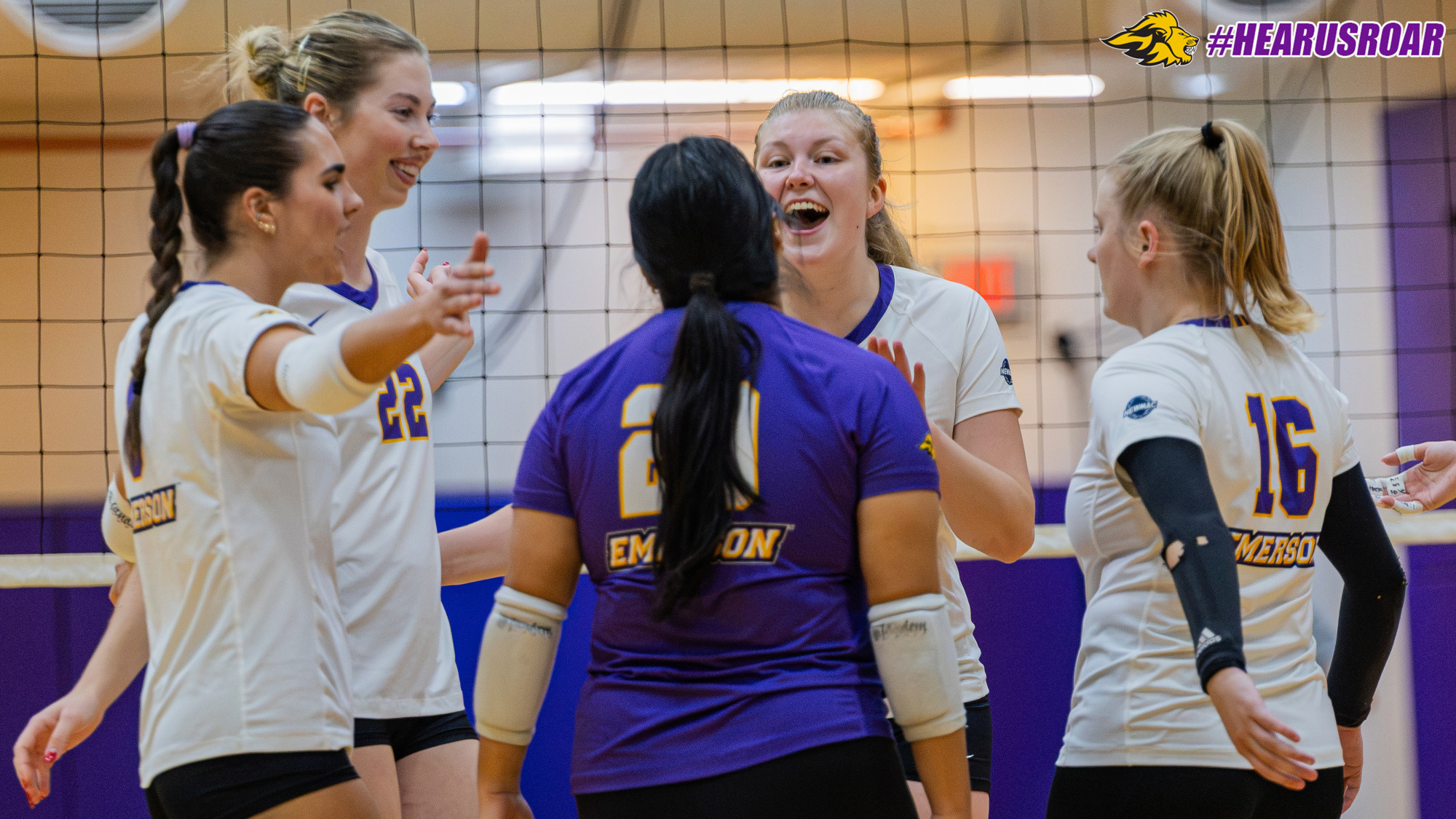 Women's Volleyball celebrates a point against Dean