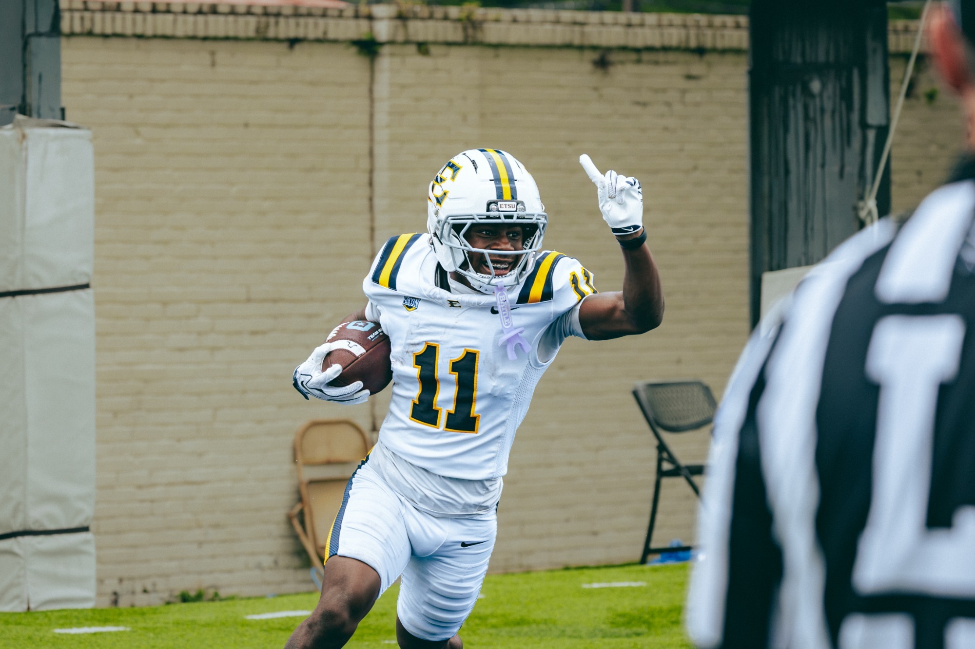 Josh Buckhalter celebrates after recovering punt for a touchdown against The Citadel