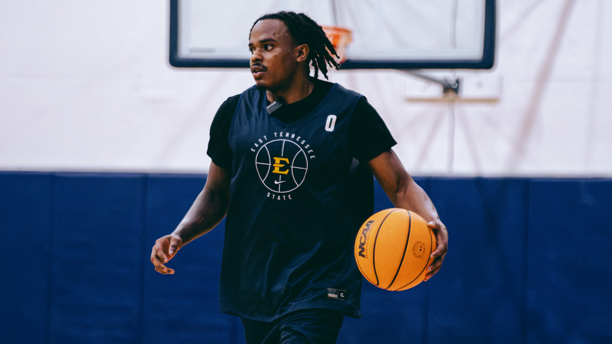 BJ Ward dribbles the ball into the frontcourt during a practice session at Gordon Ball Court.