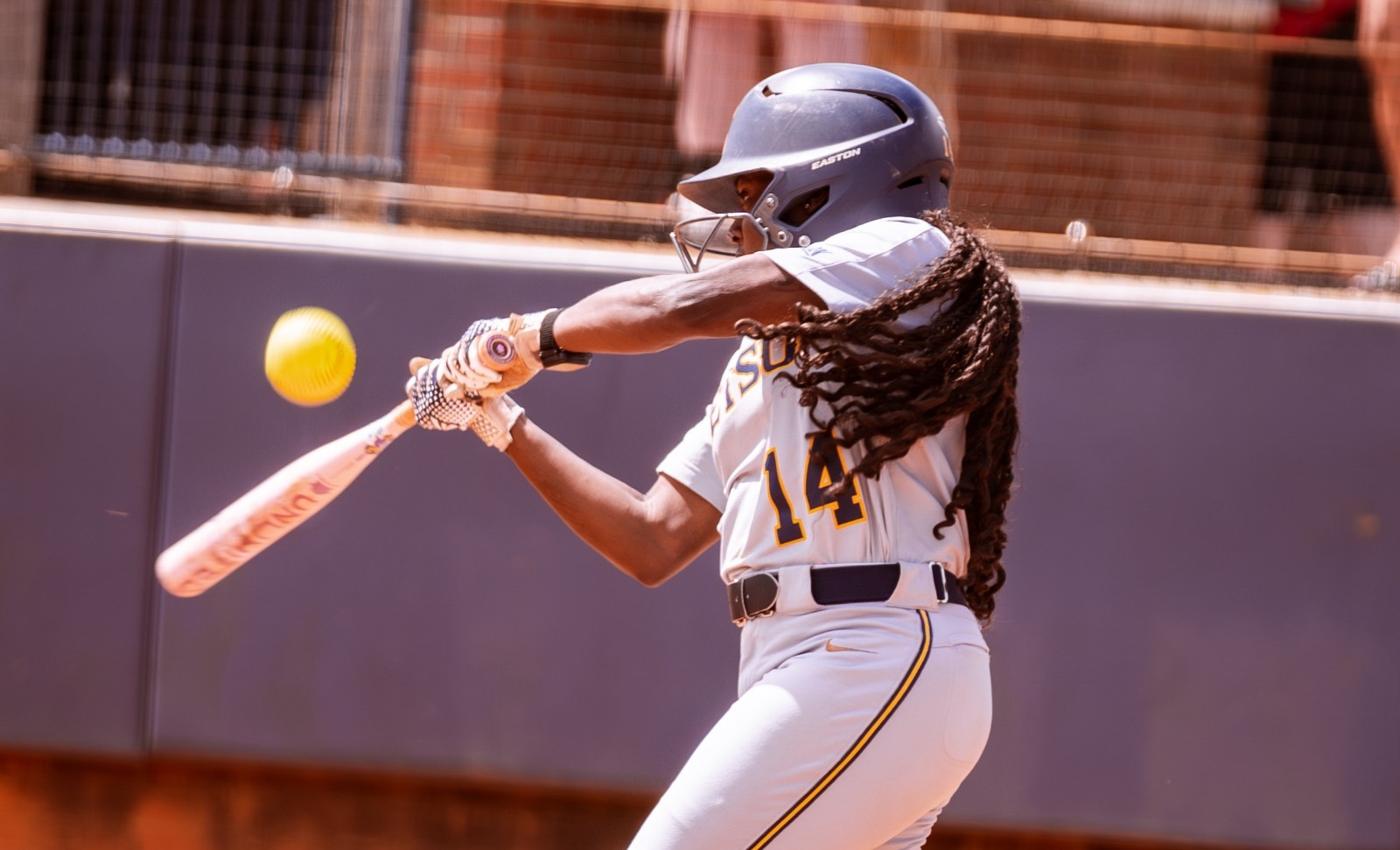 Softball's Leilani Coleman-Tillman makes contact for a single in the third game of the series versus Western Carolina in the 2026 schedule