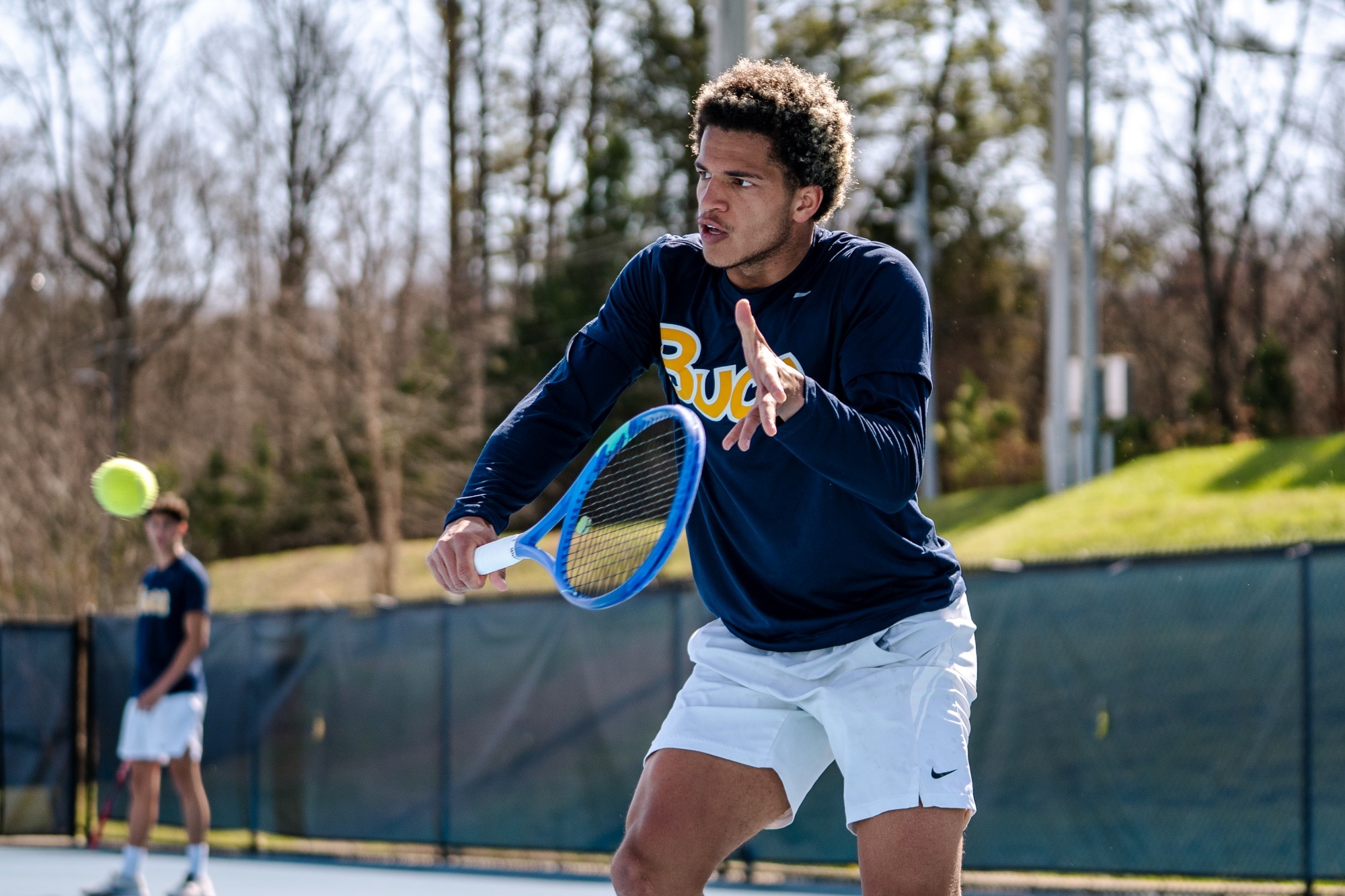 Arenui Luethi plays a ball against Mercer on March 13
