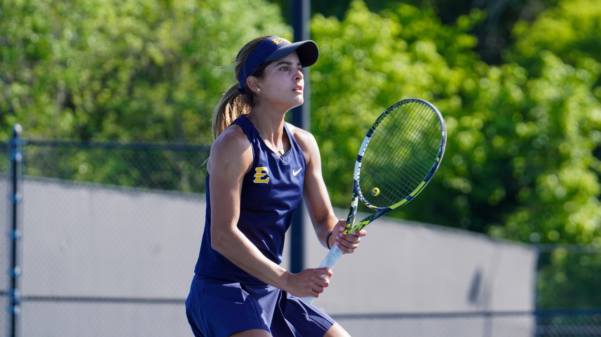 Mariangel Estrella readies for play in a match against Chattanooga in the SoCon Semifinals
