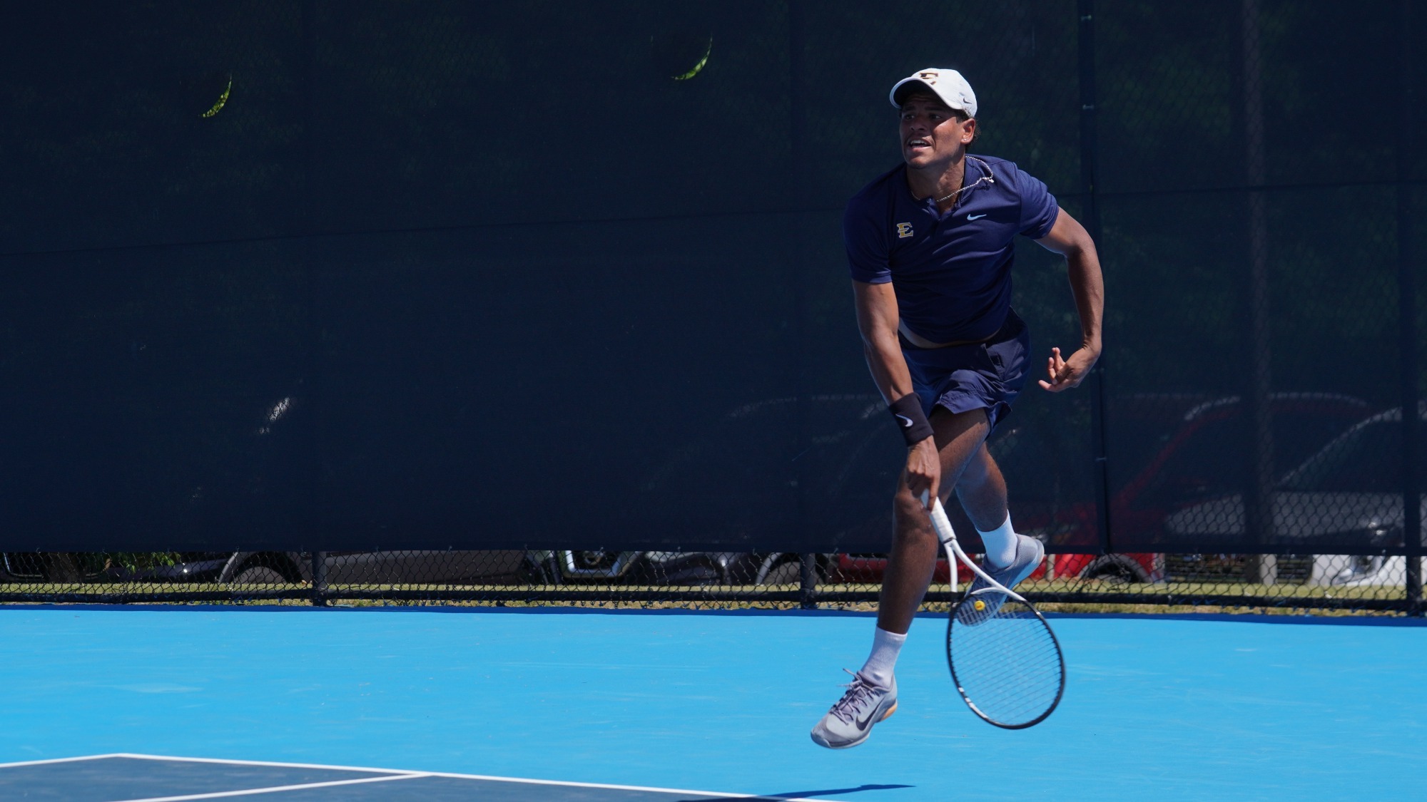 Carlos Gonzales plays a ball in a match against Chattanooga in the SoCon Semifinals