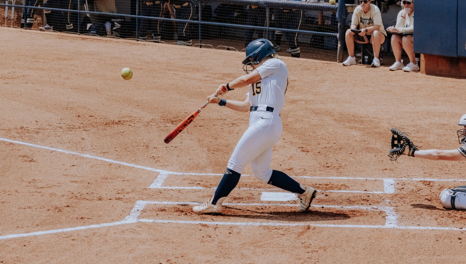 Softball's Hailey Porter in the batters box making contact with a ball that would become a solo home run over the left field fence in the second game of the Wofford series on April 18, 2026.