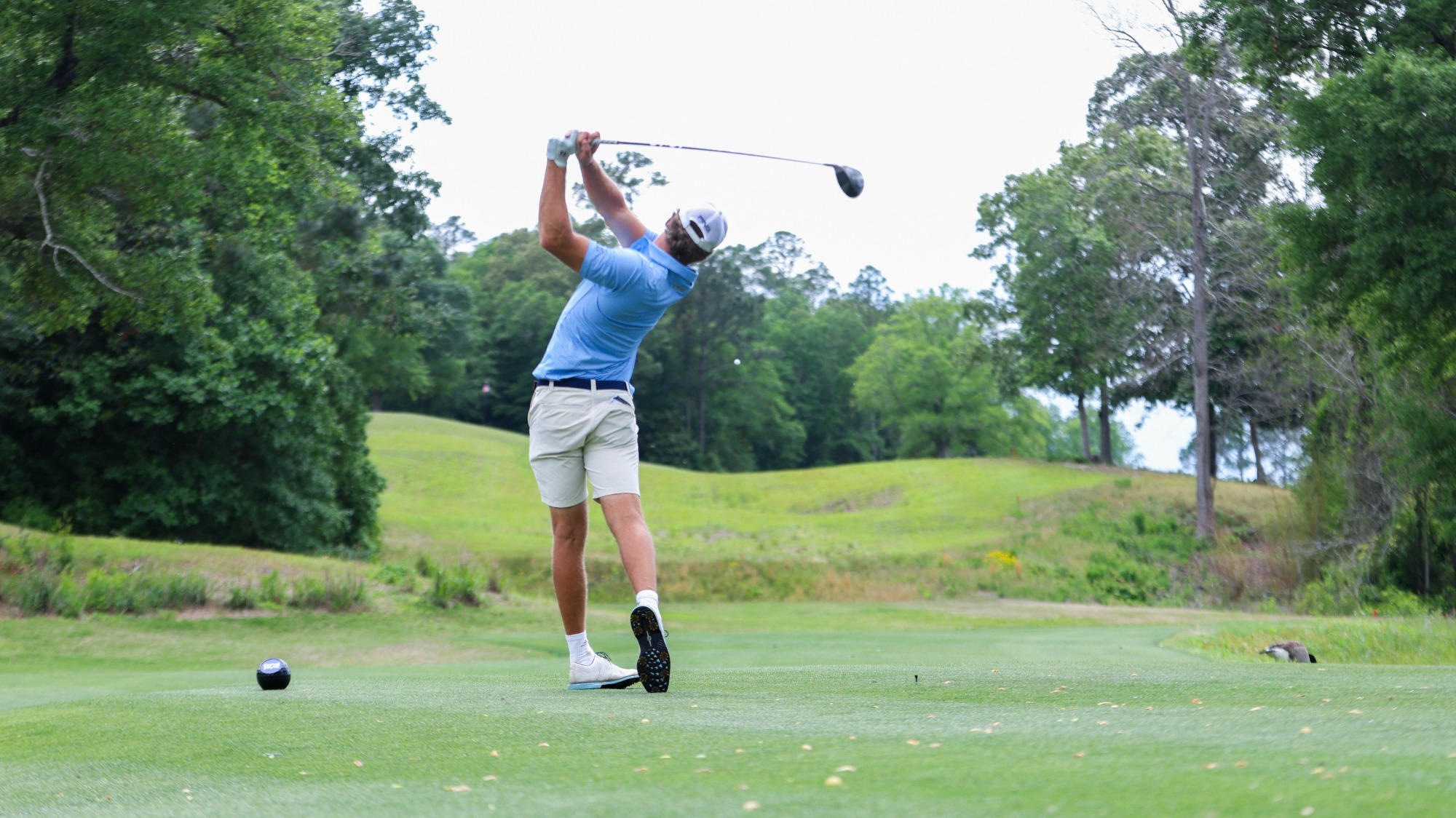 Men's golf Yannick Malik teeing off on the 8th hole during day three of the 2026 Southern Conference Men's Golf Championship on April 29, 2026.