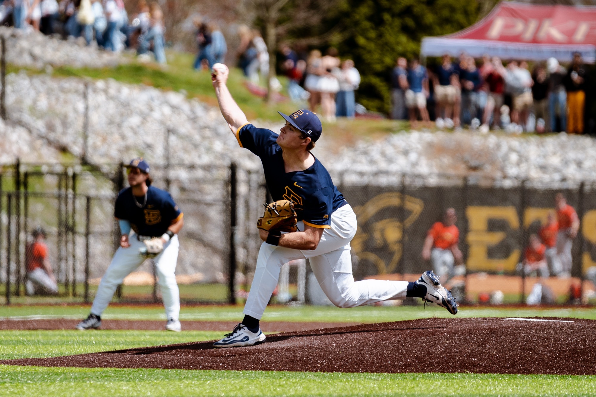Cooper Jones throws a pitch in a game against VMI