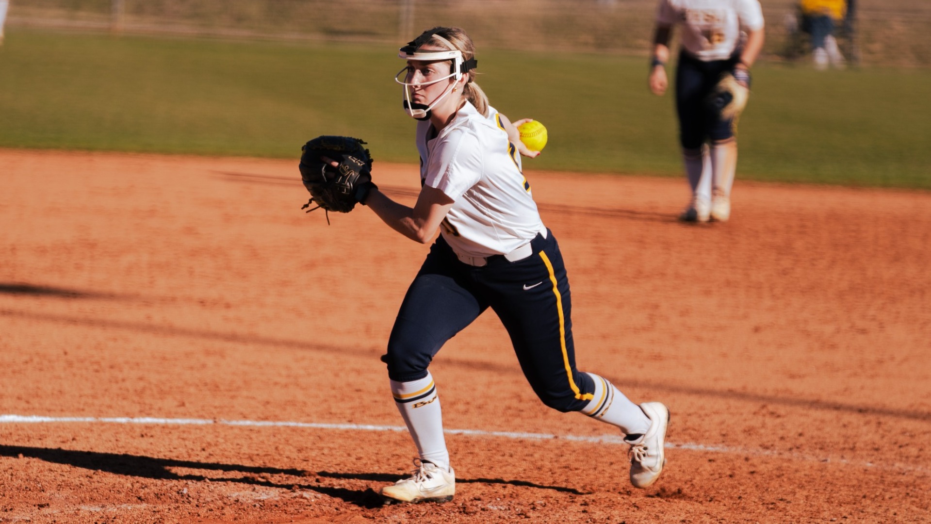 Softball's Eden Muncy at the start of her windup on the mound in the second game of the doubleheader against Alabama A&M on February 28, 2026.