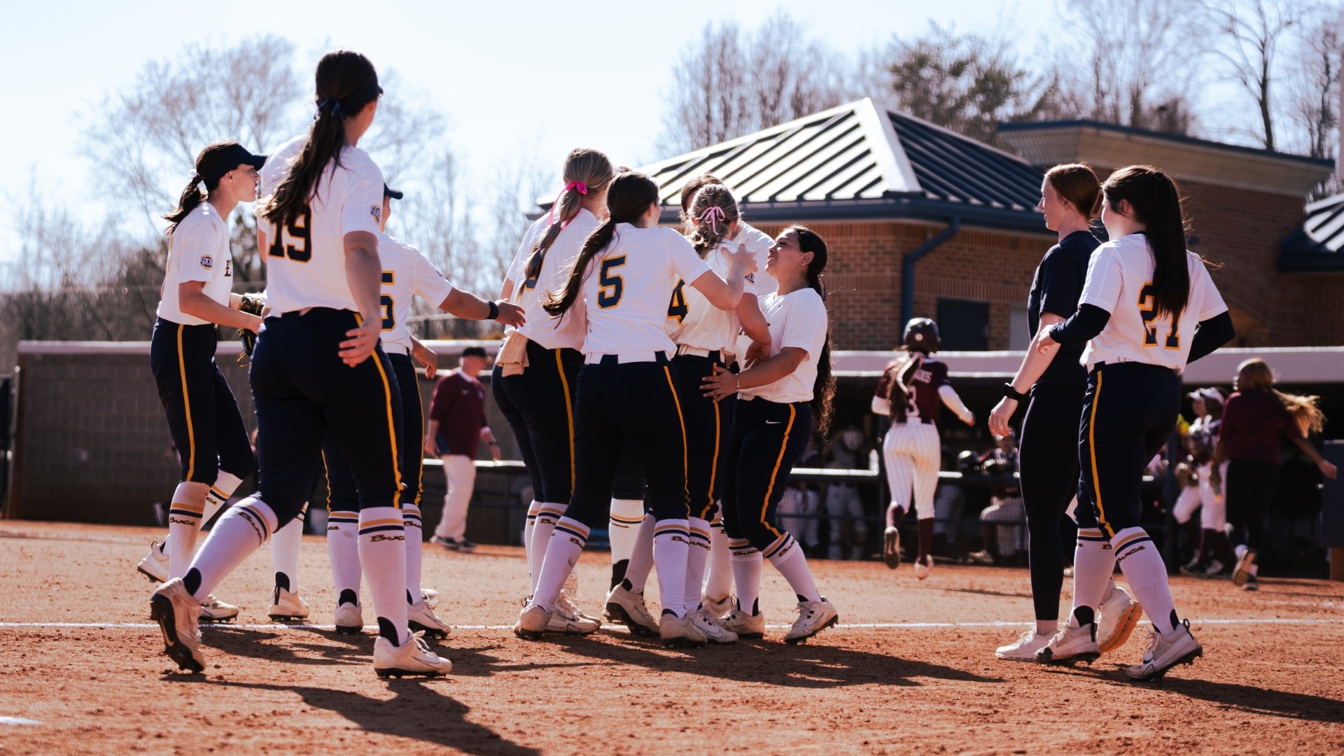 Softball celebrating the doubleheader sweep of Alabama A&M on February 28, 2026 at Betty Basler Field