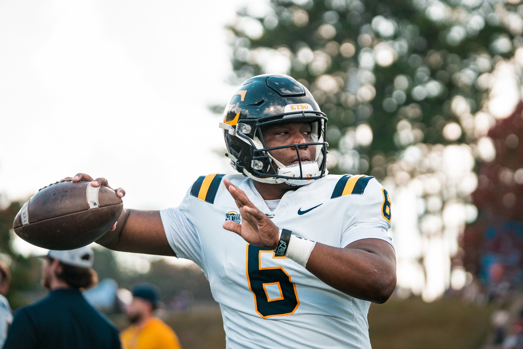 Quarterback Jacolby Criswell warms up before a game against Samford