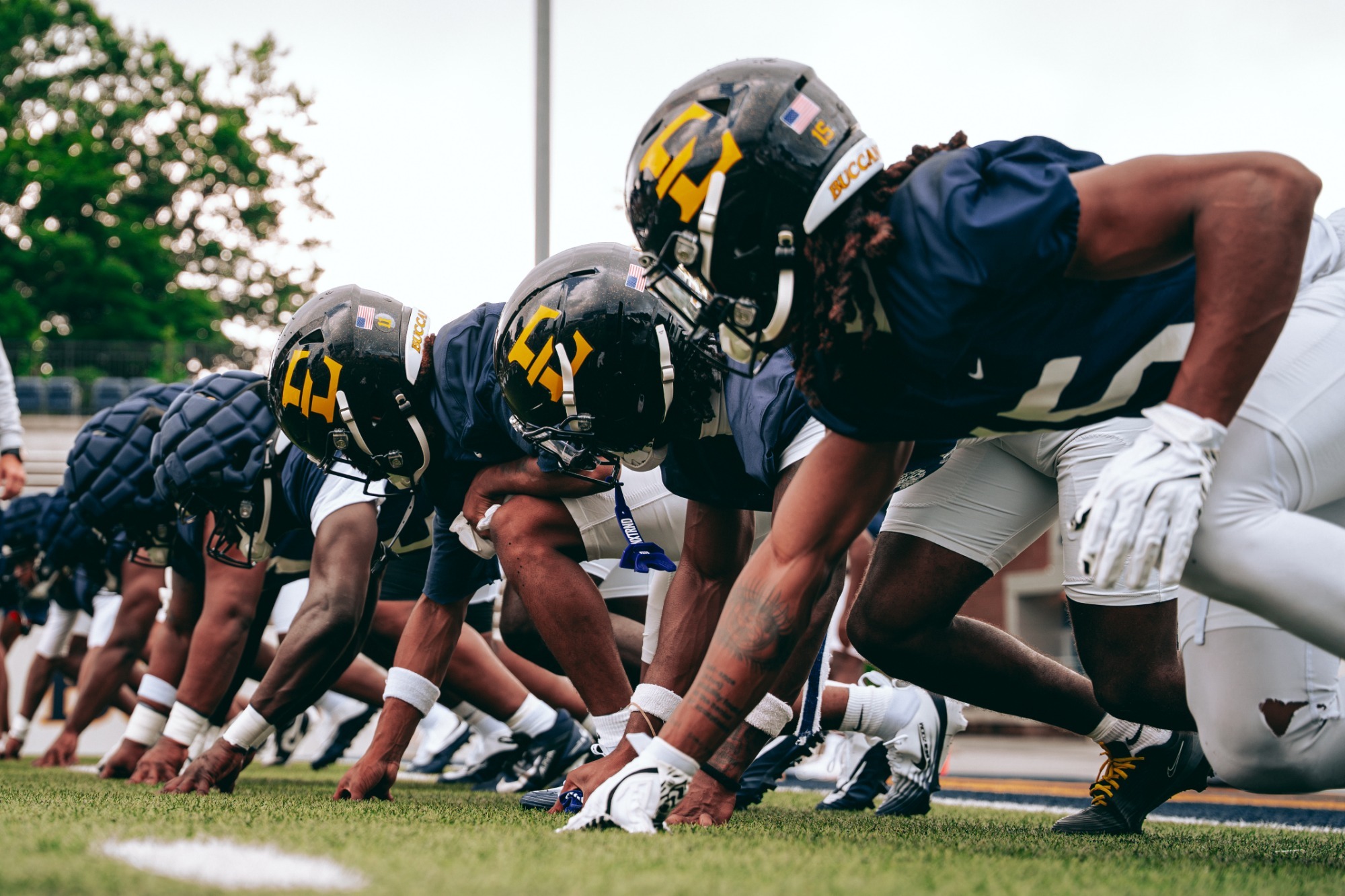 The Bucs line up during their first practice of the 2026 season